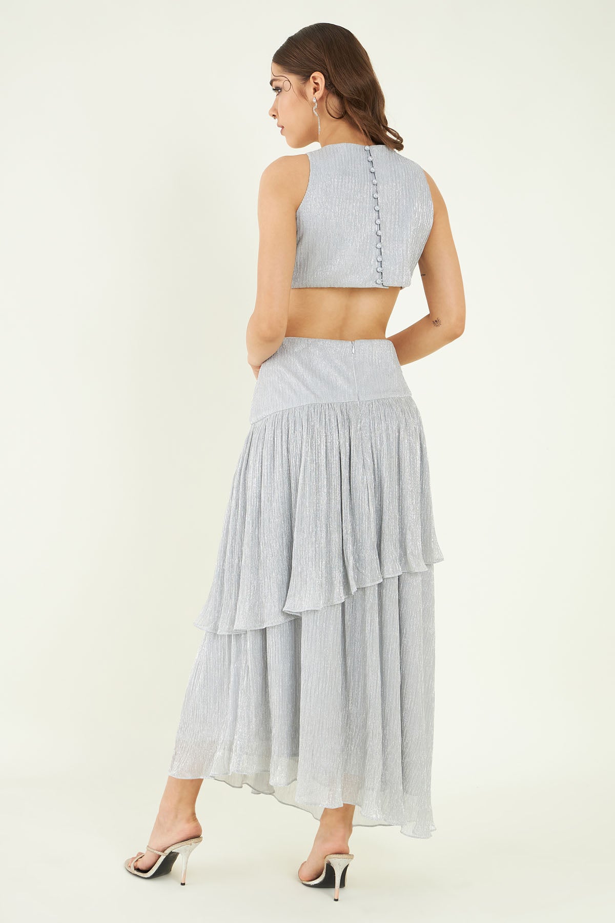 Metallic Silver Tiered Dress