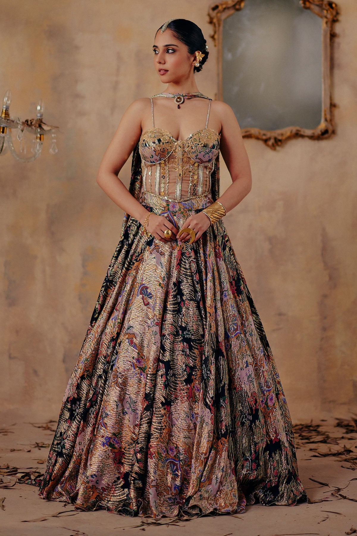 Buy Metallic Jewel Tone Lehenga Set for women by Ajiesh Oberoi online available at scrollnshops