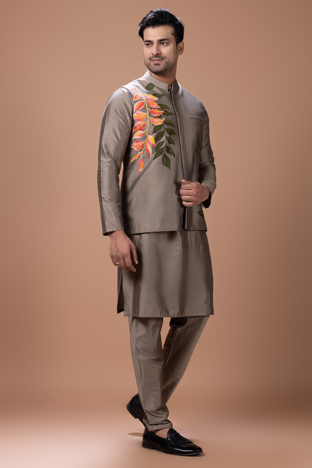 Metallic Leaf Painted Kurta Set