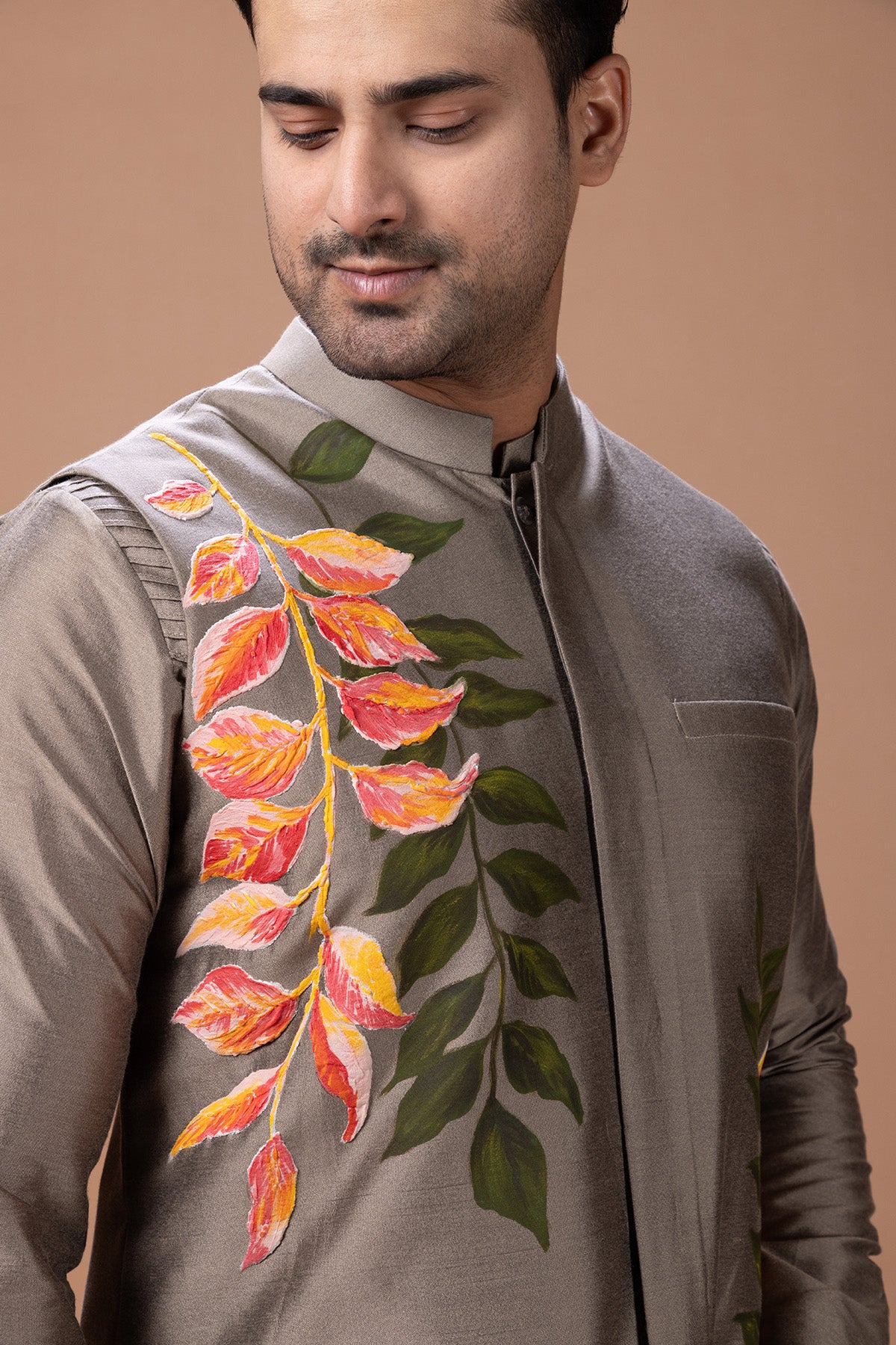 Metallic Leaf Painted Kurta Set