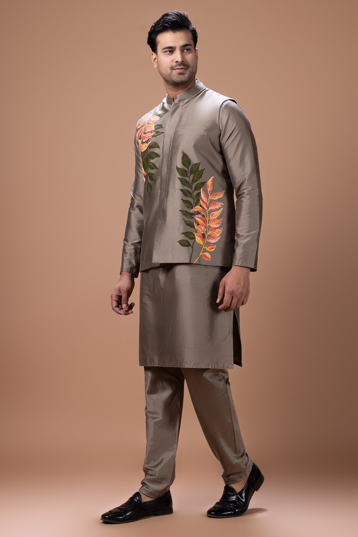 Metallic Leaf Painted Kurta Set