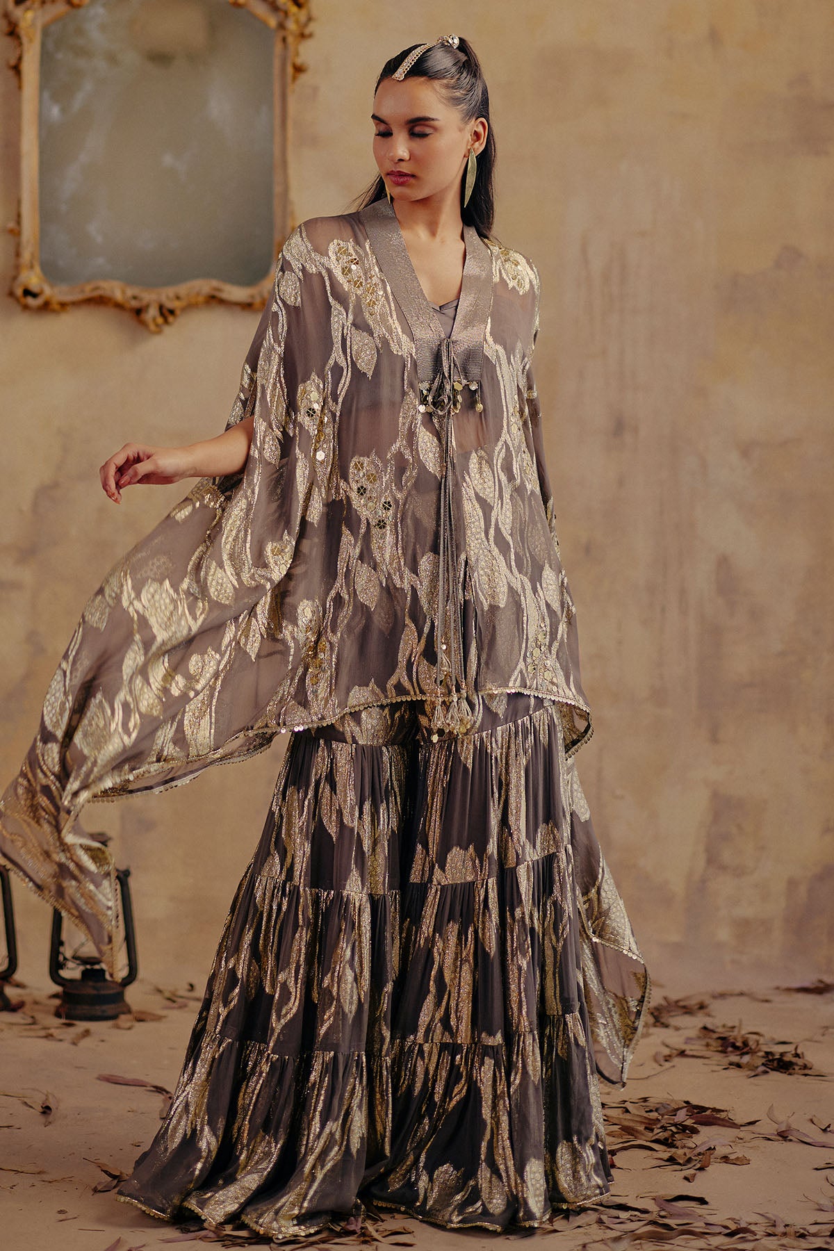 Metallic Motif Indo-Western Set