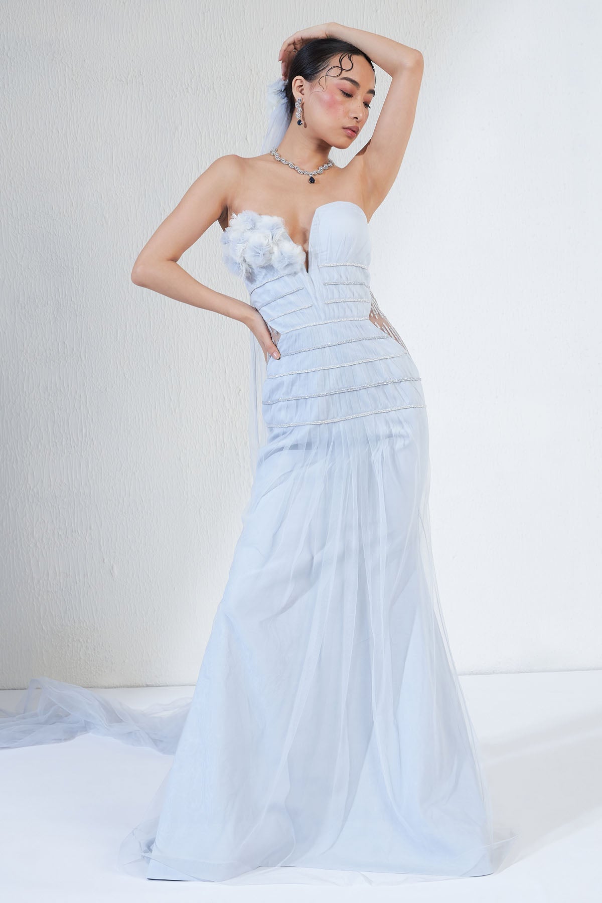 Micro-Pleated Embroidered Gown