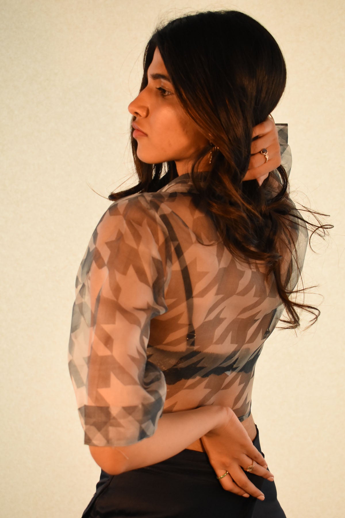 Midnight Navy & Ivory Organza Shirt