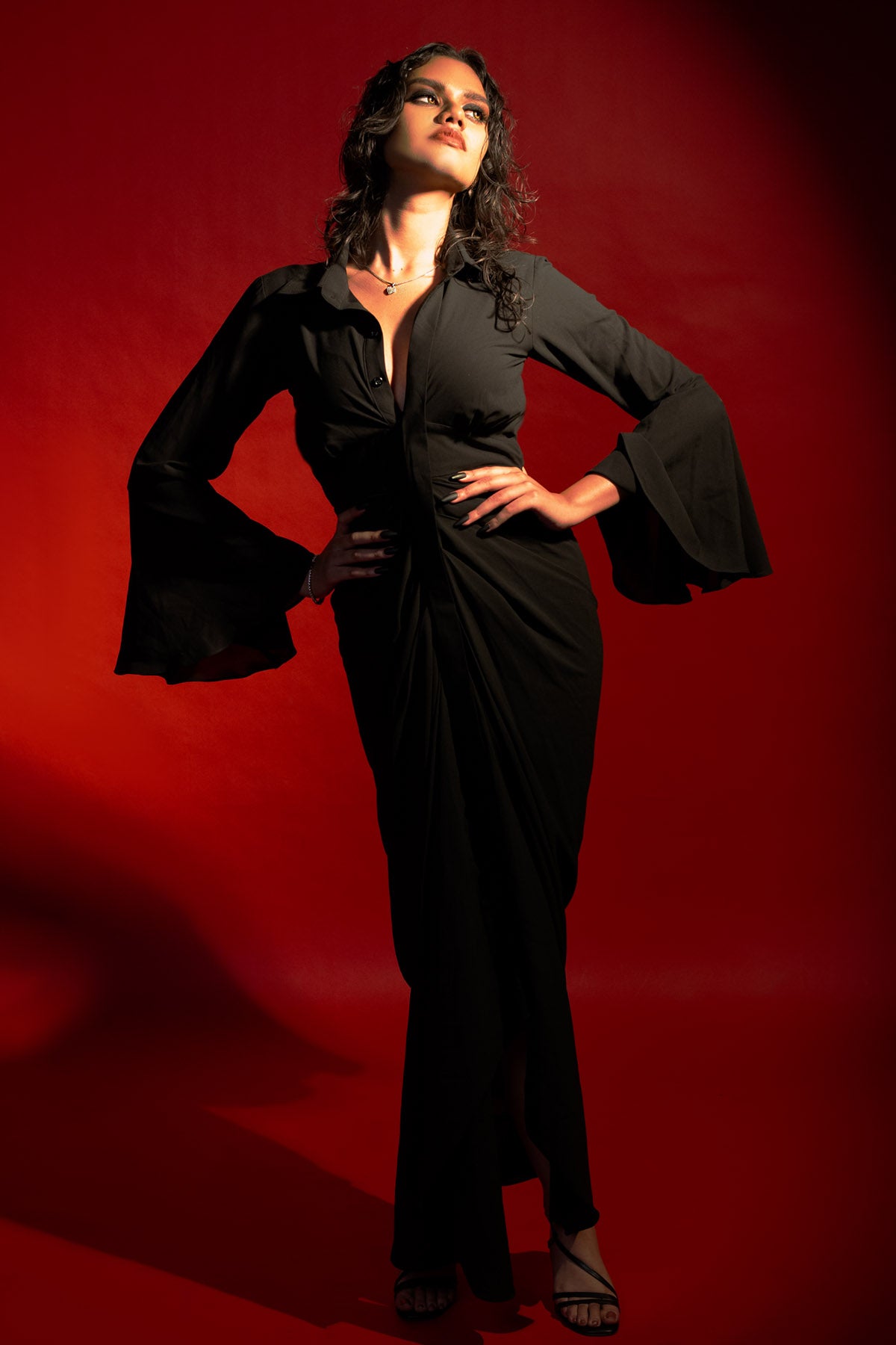 Midnight Pleated Shirt Dress