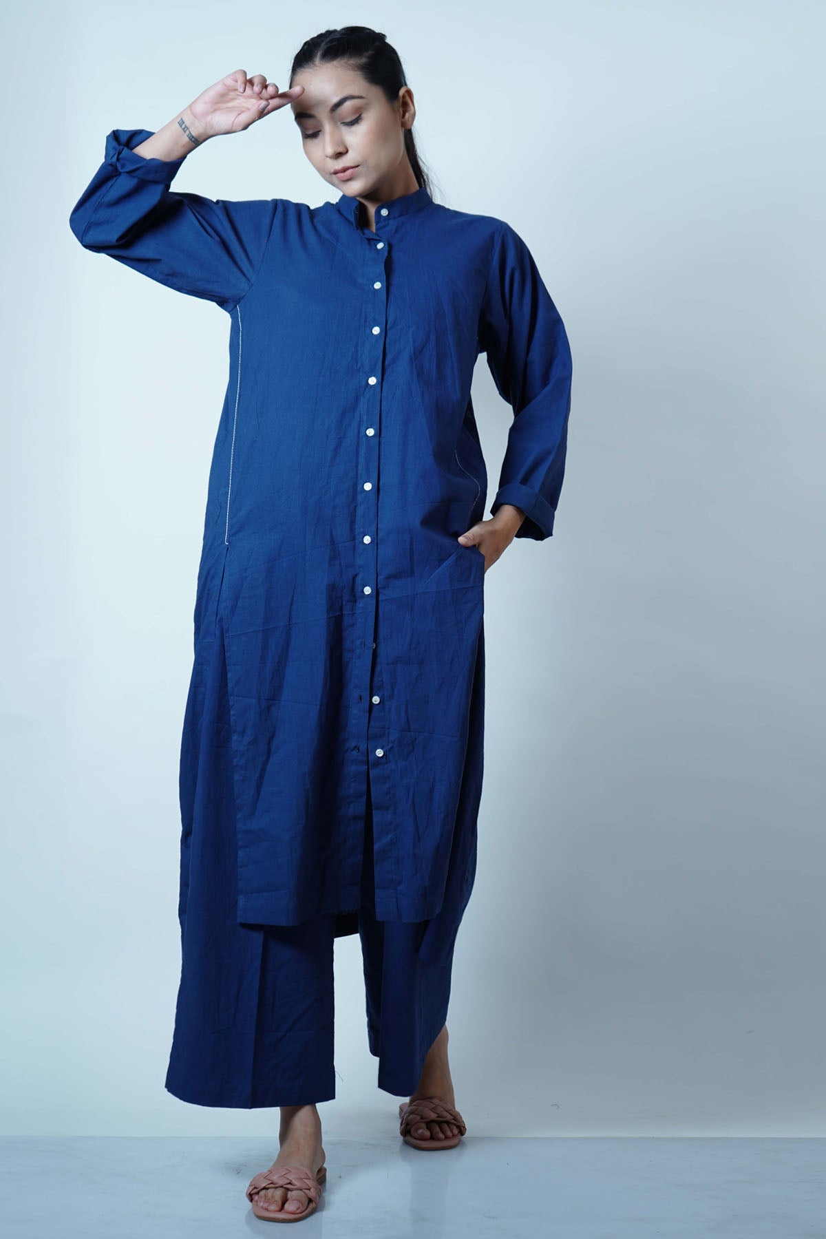 Buy Jaza Midnight Blue Button Down Tunic For Women Available online at ScrollnShops