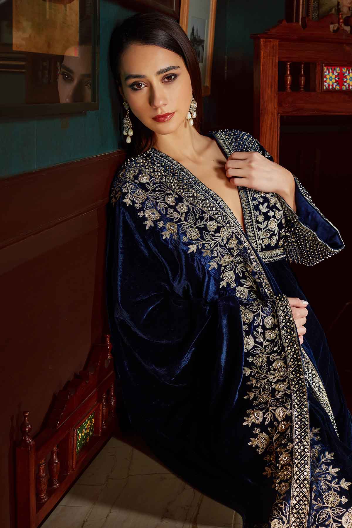 Midnight Blue Velvet Kurta Set