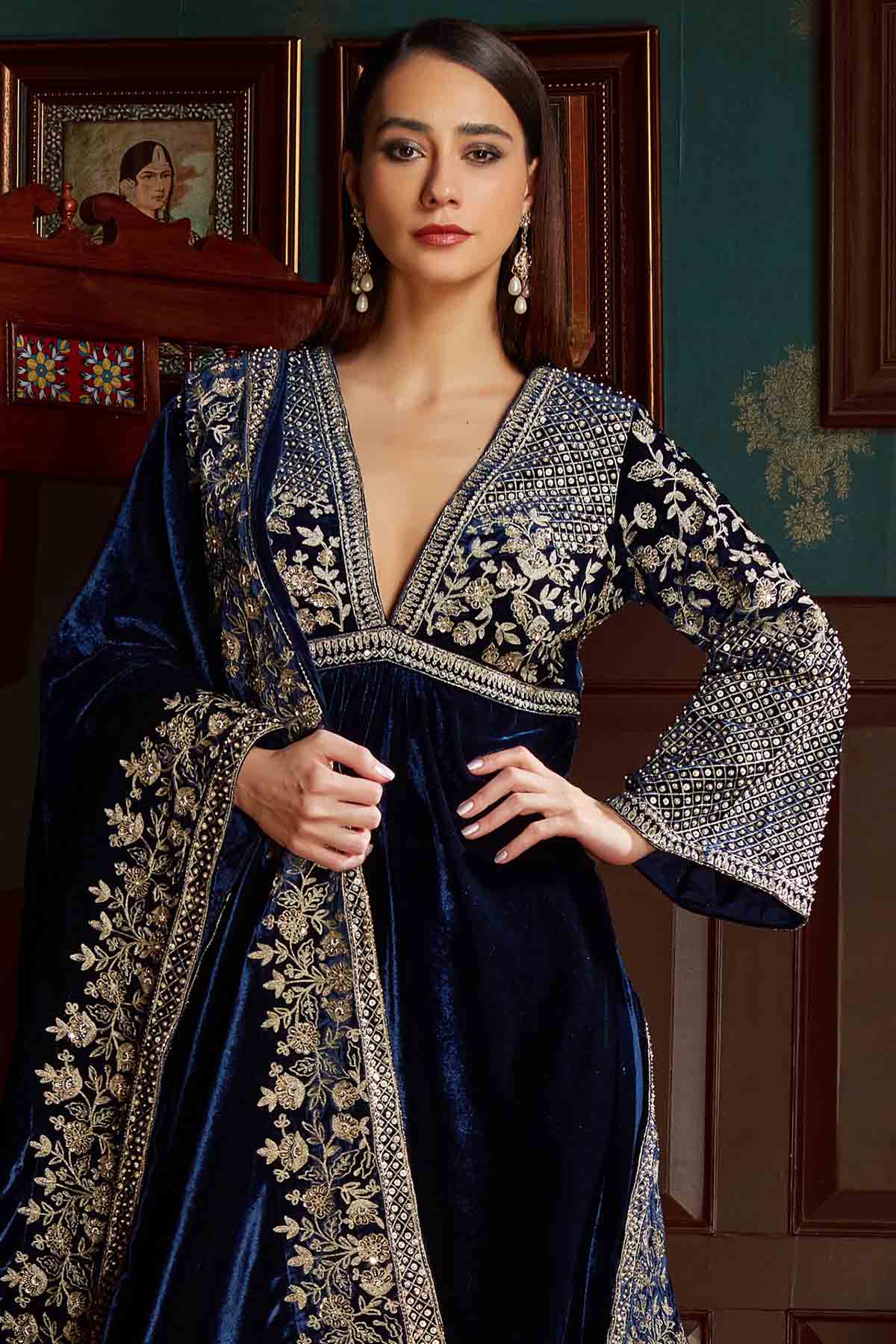 Midnight Blue Velvet Kurta Set