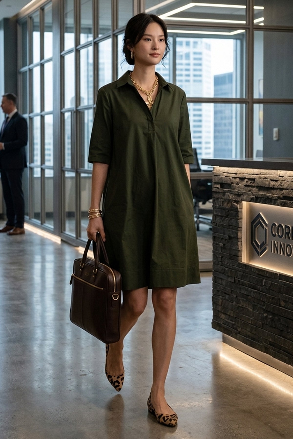 Military Cotton Box Pleat Dress