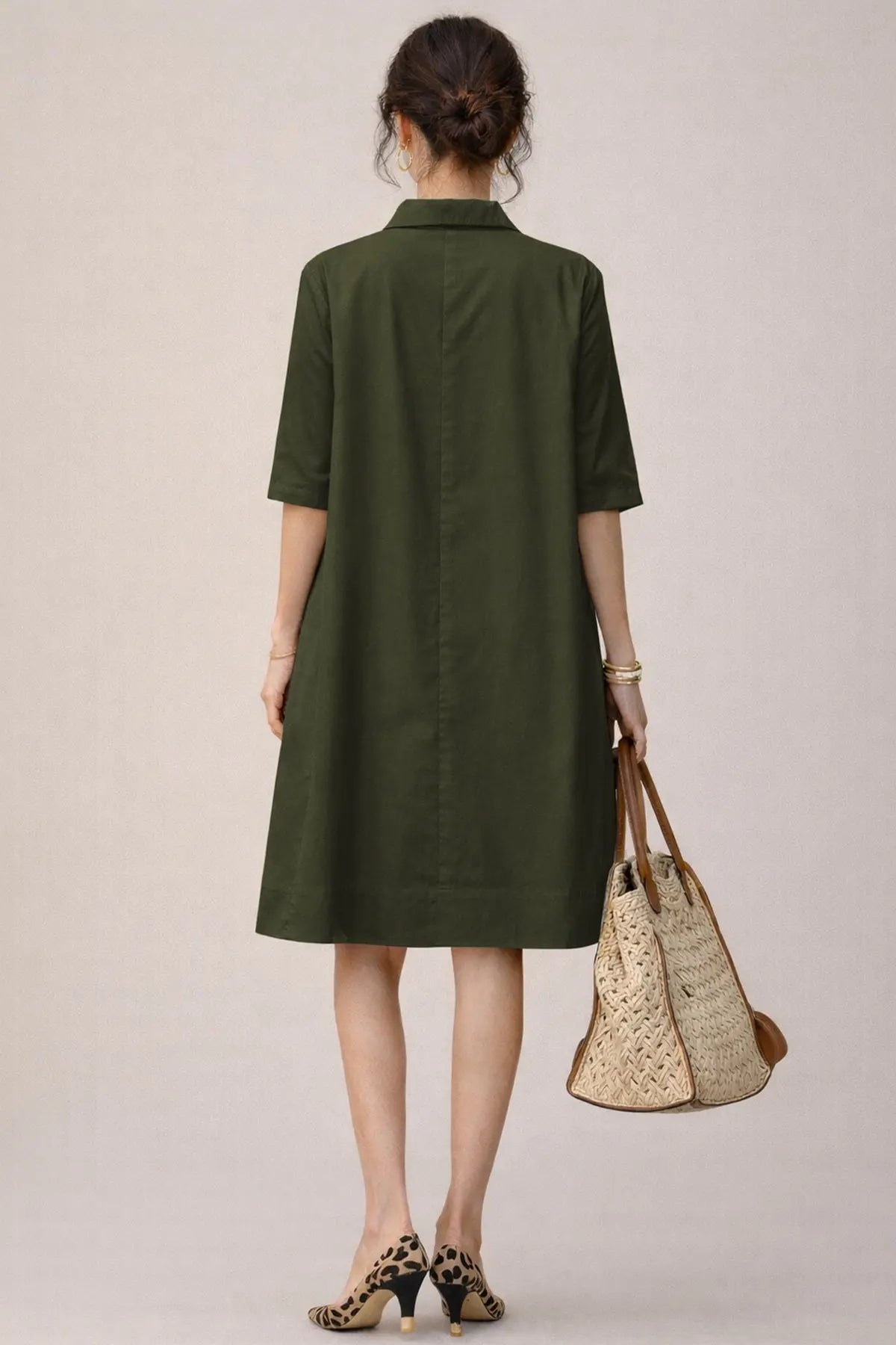 Military Cotton Box Pleat Dress