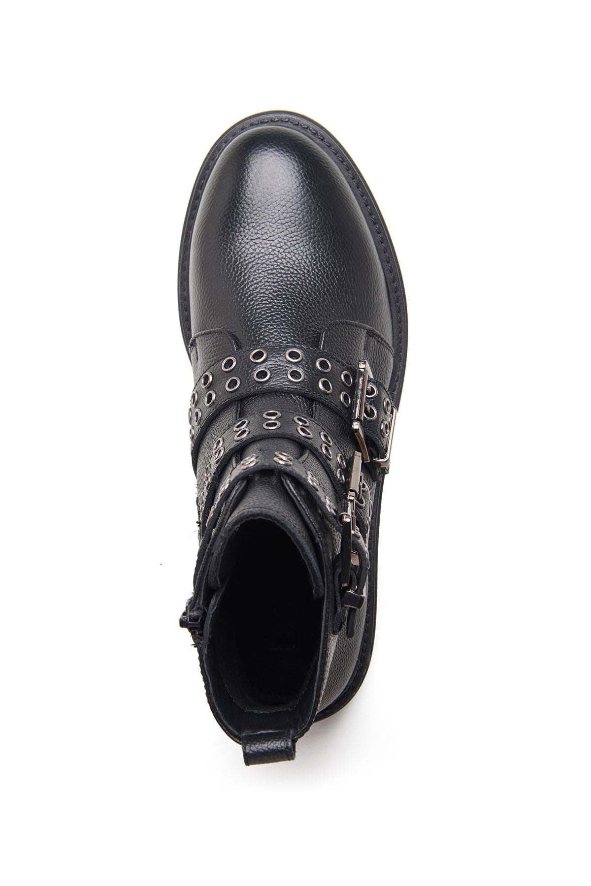 Milled Leather Black Ankle Boots