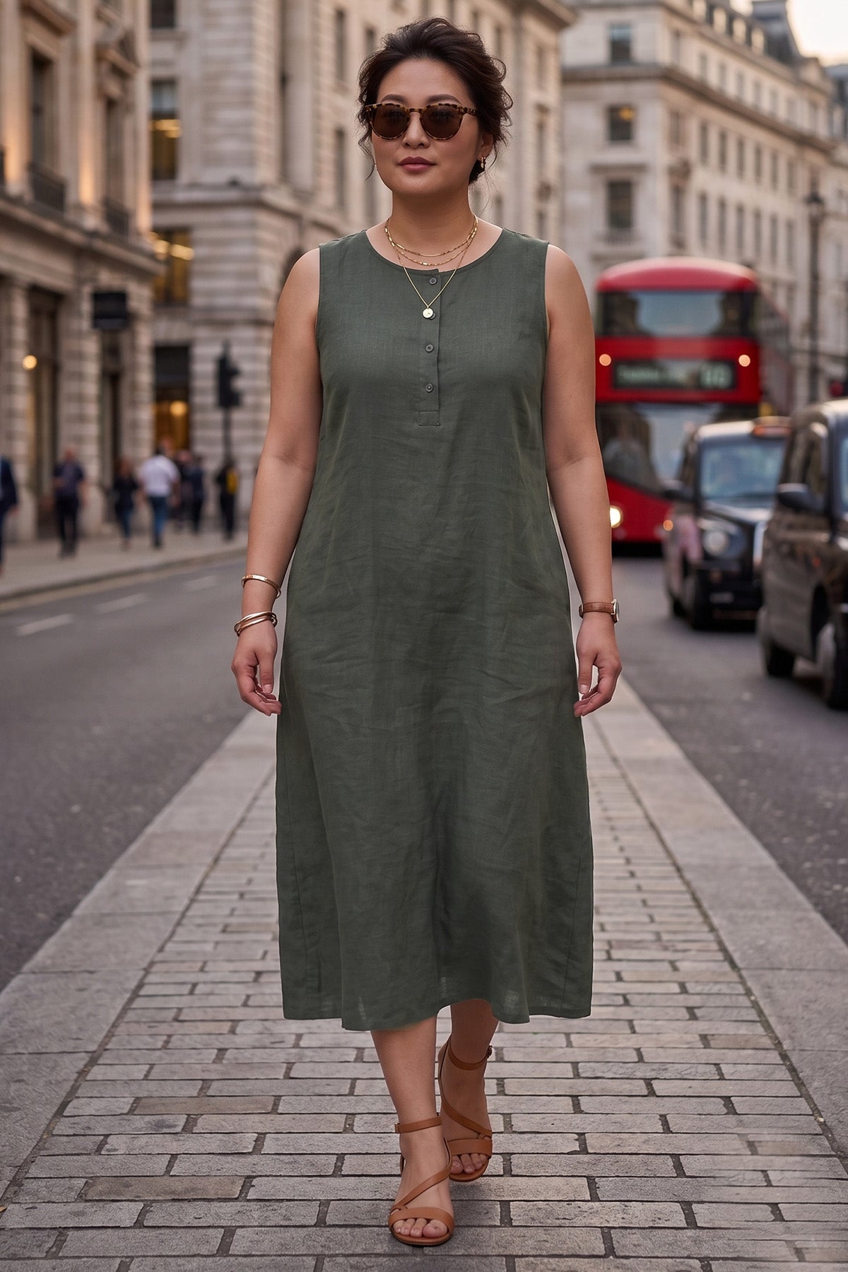 Buy Mineral Green Linen Blend Dress for women by Sneha B online available at scrollnshops