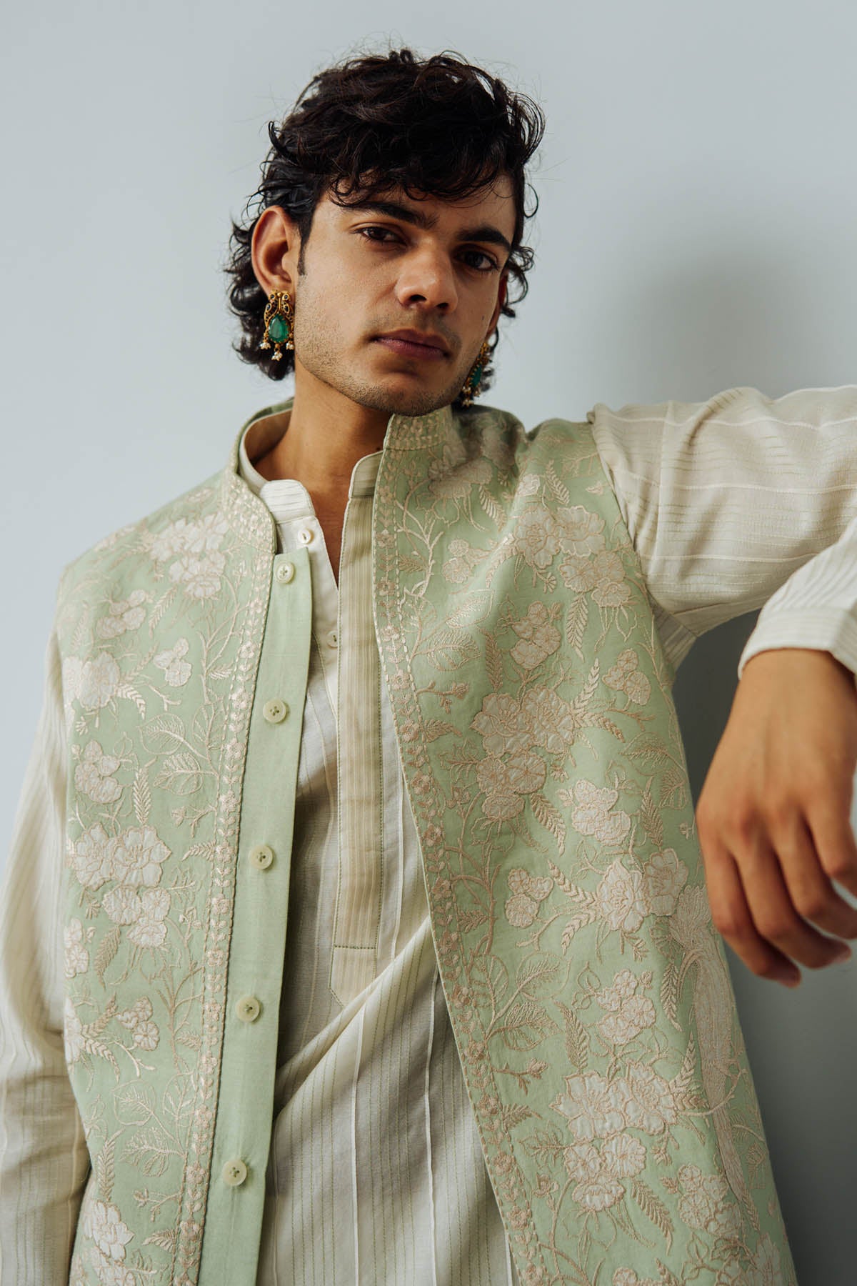 Mint Applique Bundi Kurta Set