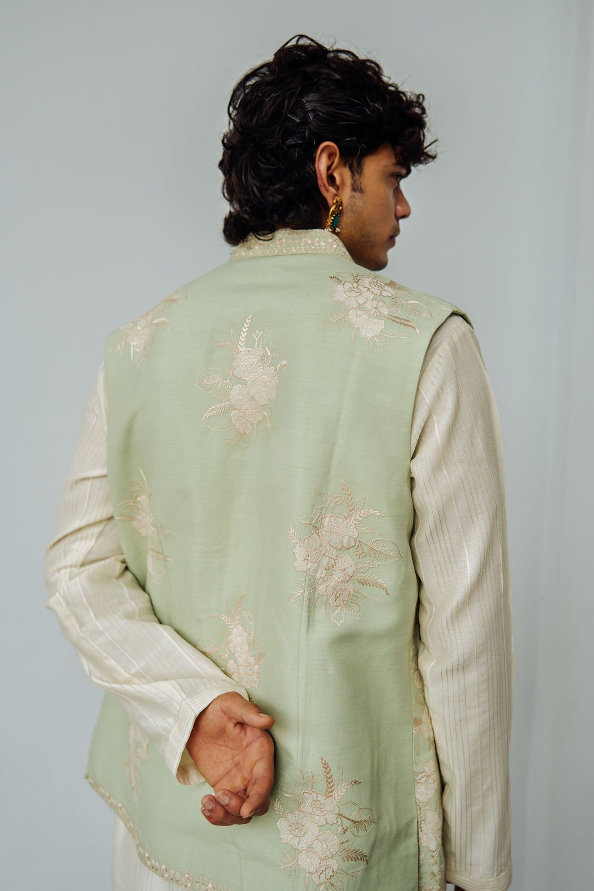 Mint Applique Bundi Kurta Set