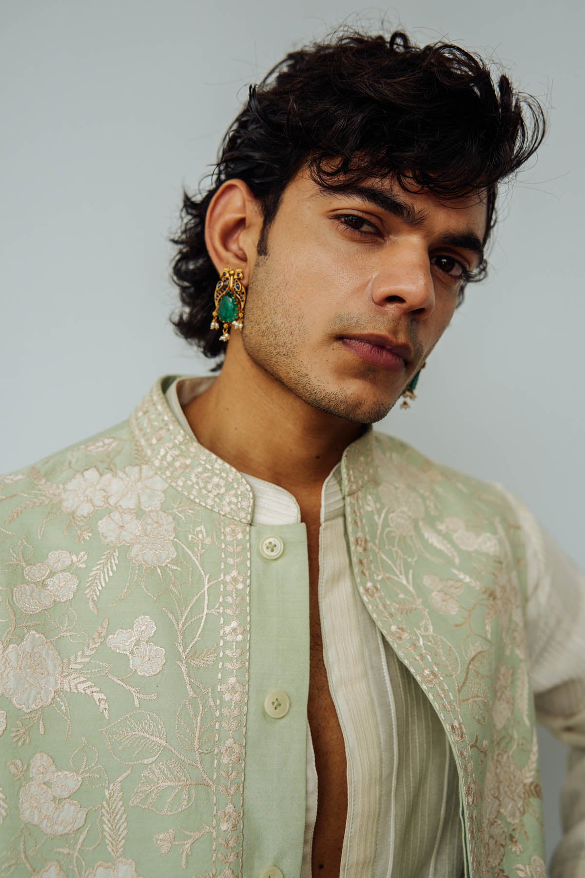 Mint Applique Bundi Kurta Set