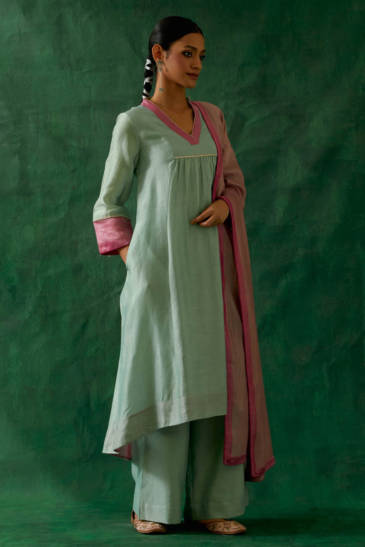 Mint Chanderi A-Line Kurta Set
