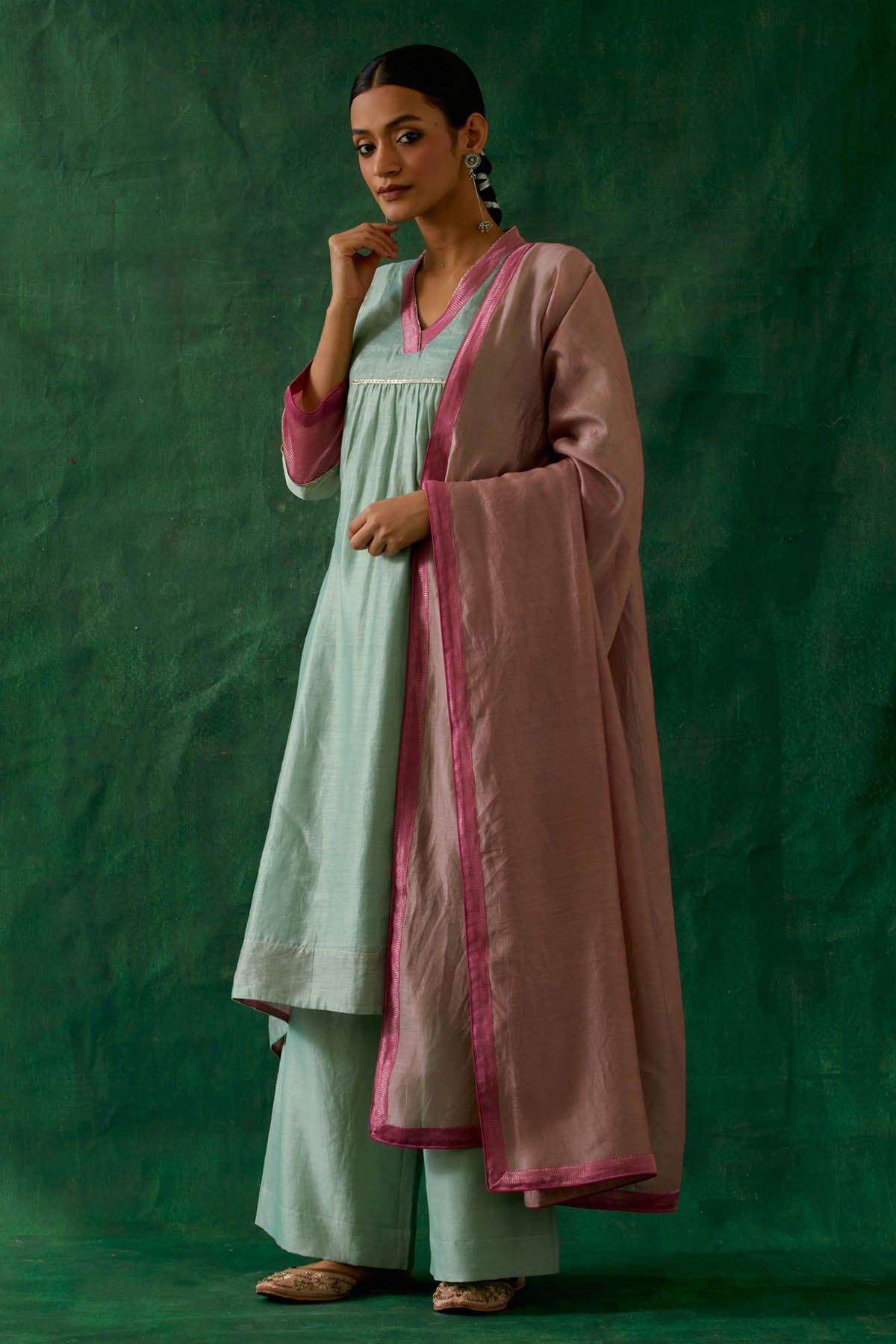 Mint Chanderi A-Line Kurta Set