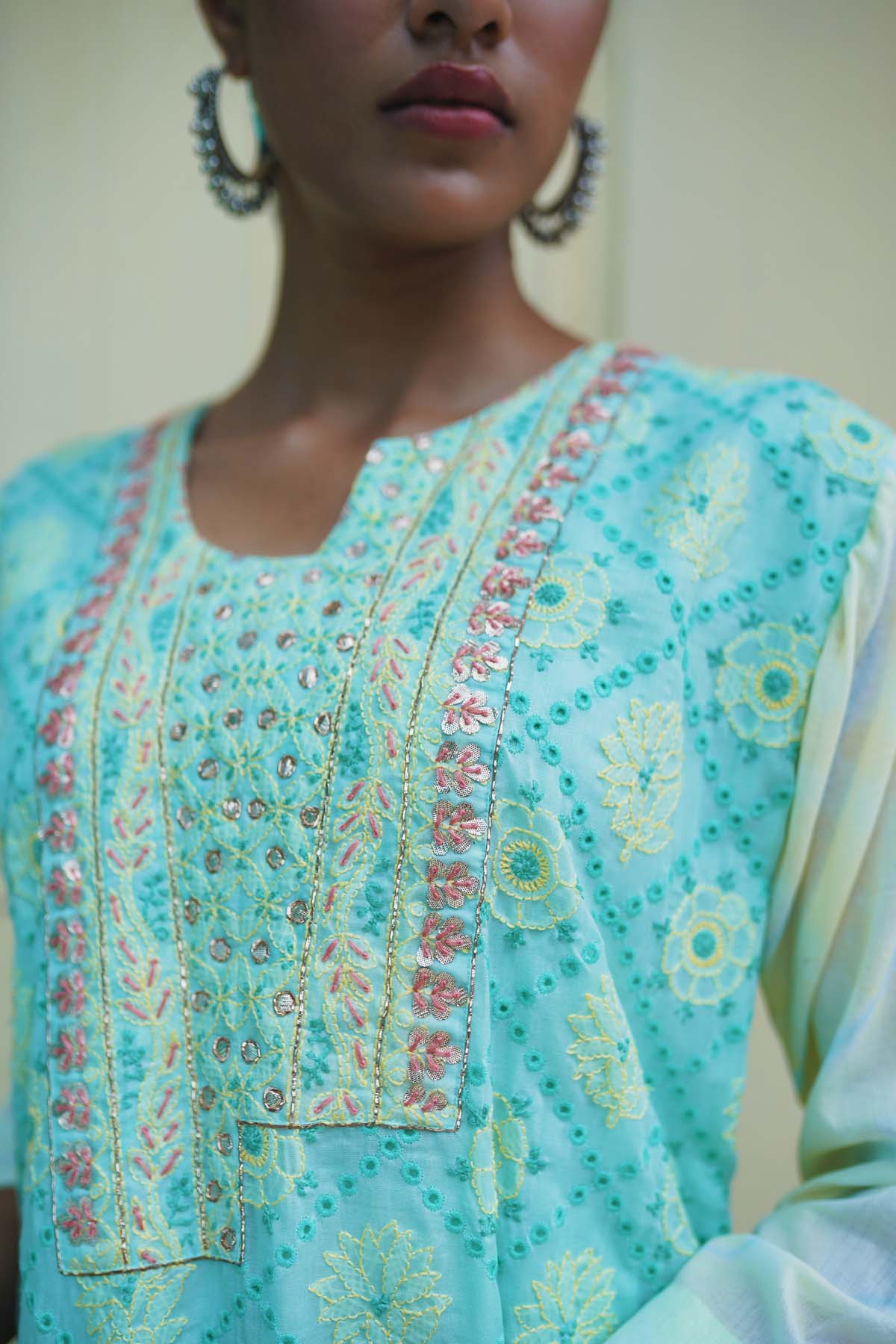 Mint Floral Gota Embroidered Kurti