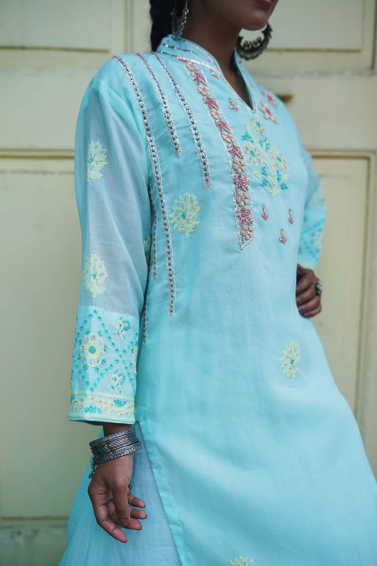 Mint Green Lucknowi Sequins Kurti