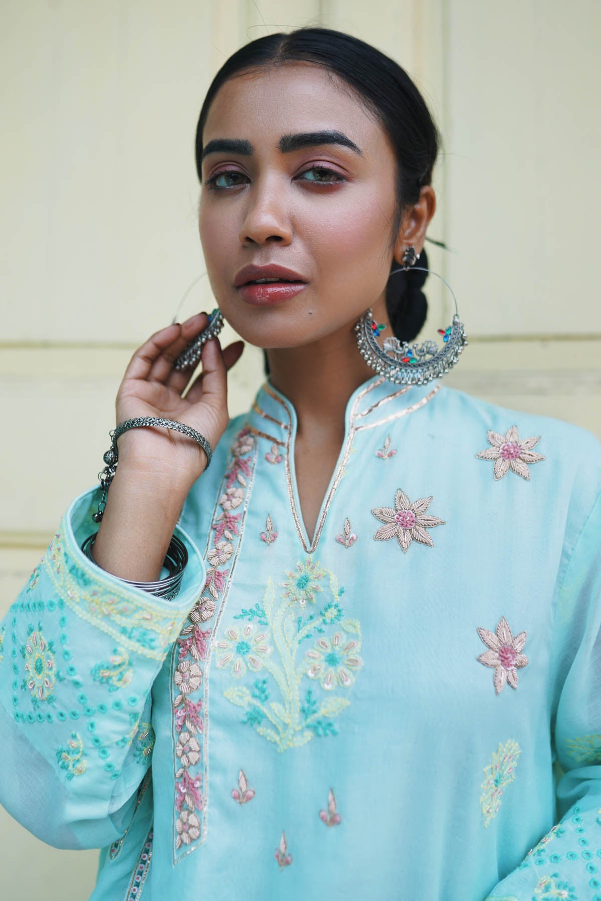 Mint Green Lucknowi Sequins Kurti