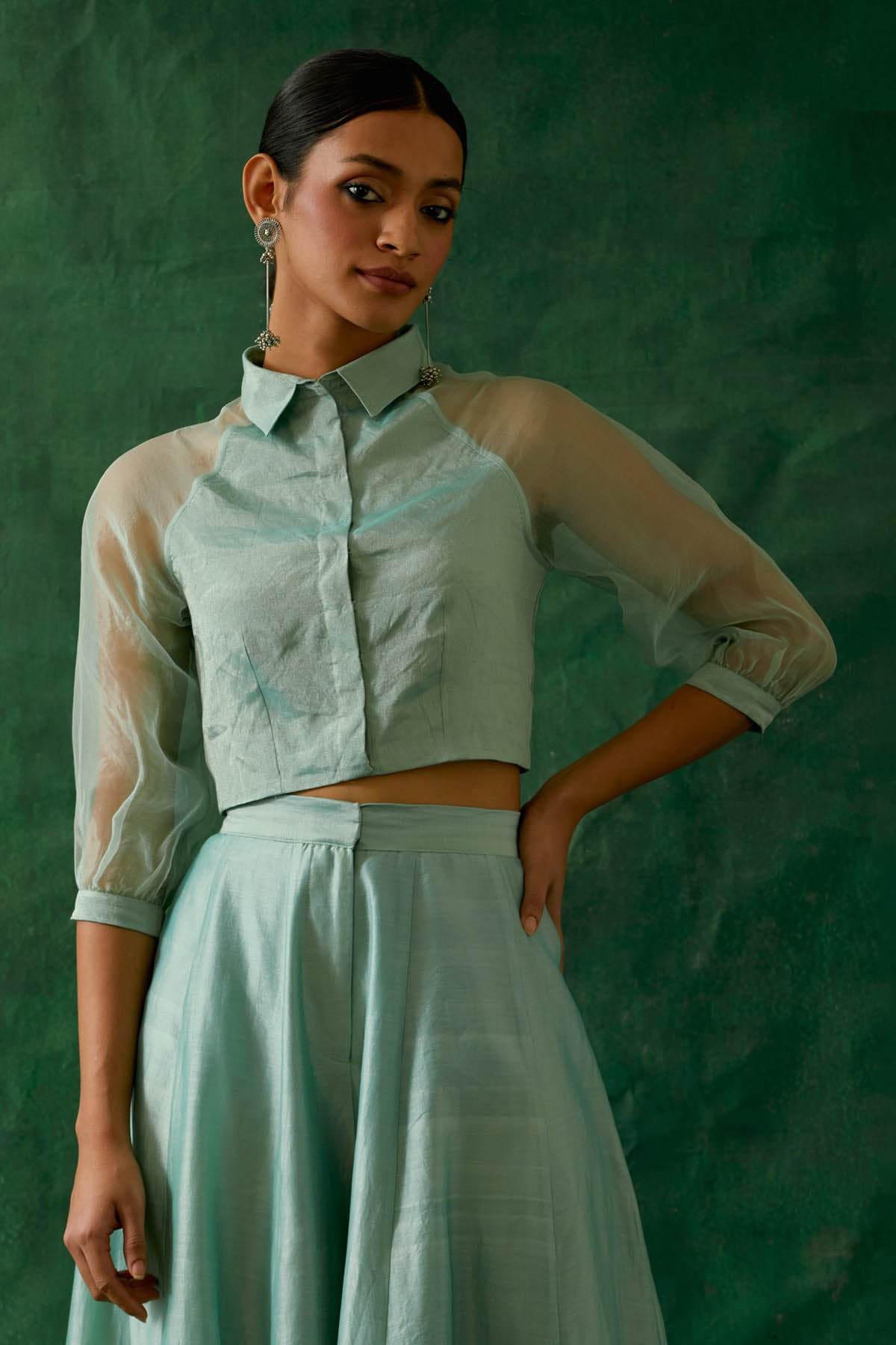 Mint Raglan Sleeves Top & Palazzo