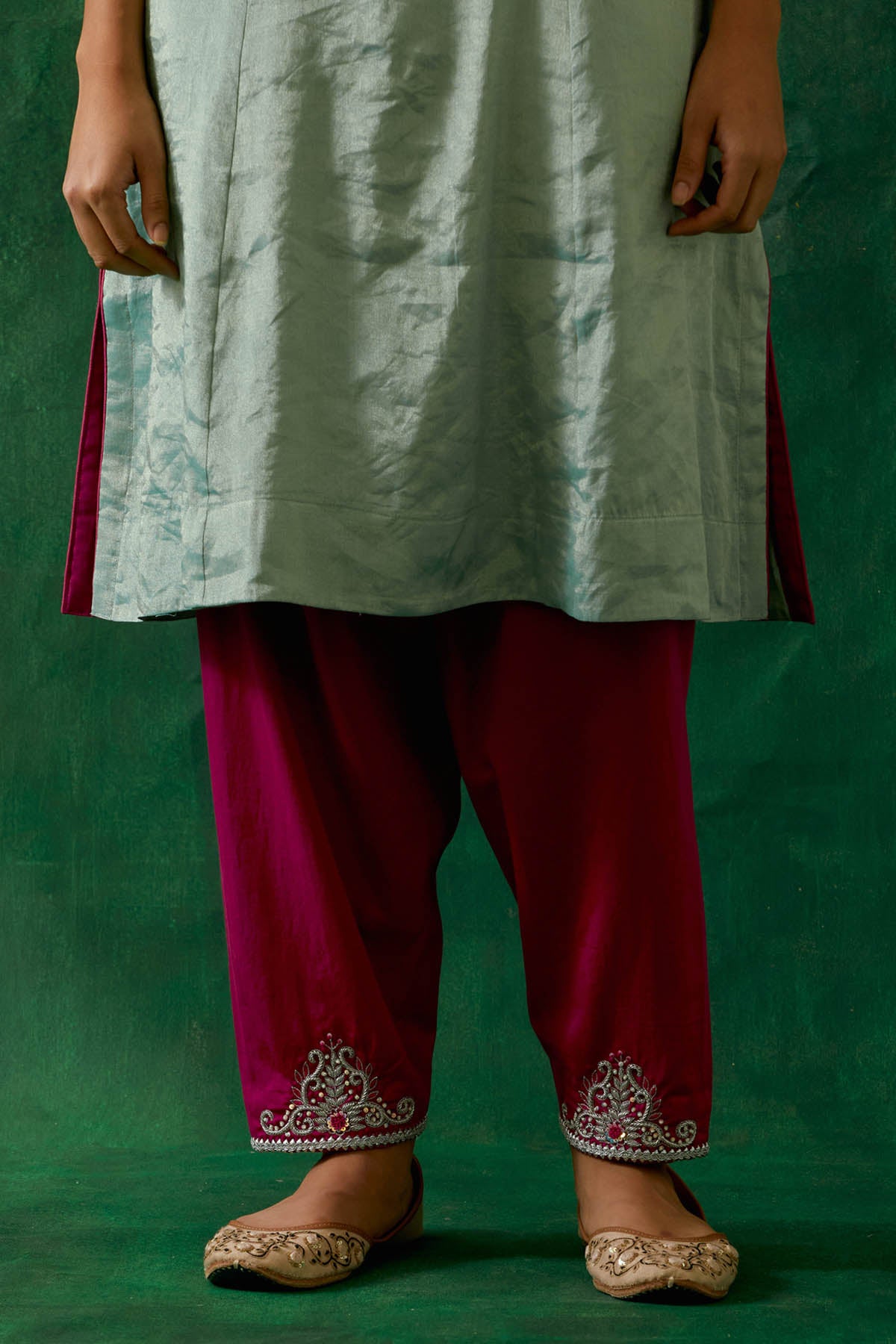 Mint Lace Work A-Line Kurta Set