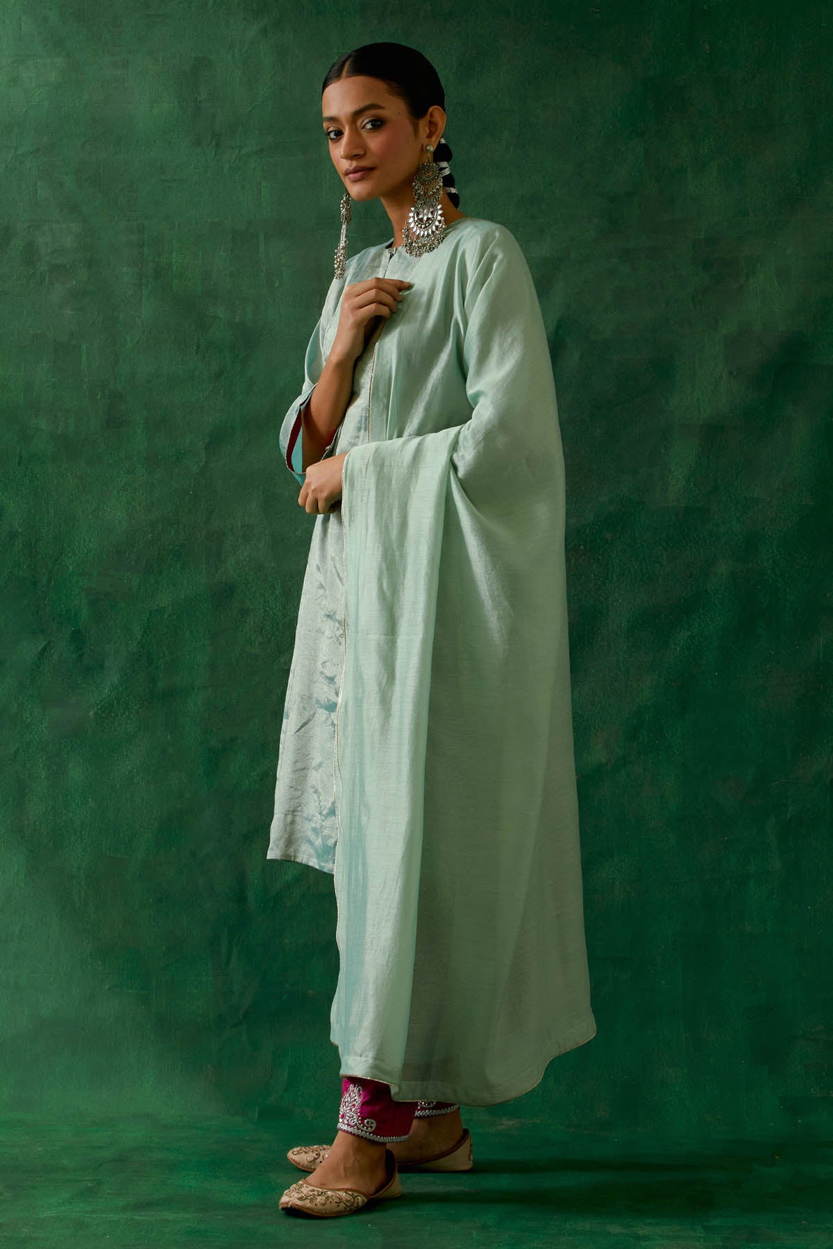 Mint Lace Work A-Line Kurta Set