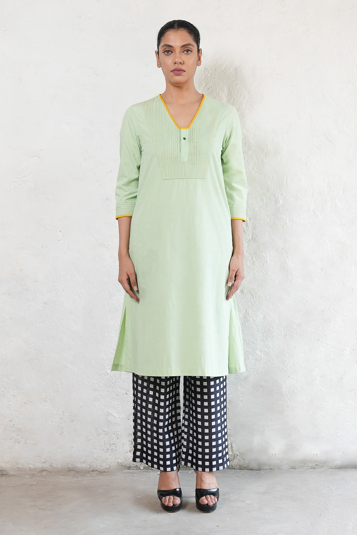 Buy Mint A-Line Kurta & Print Pants by Saksham Neharicka for women online at ScrollnShops