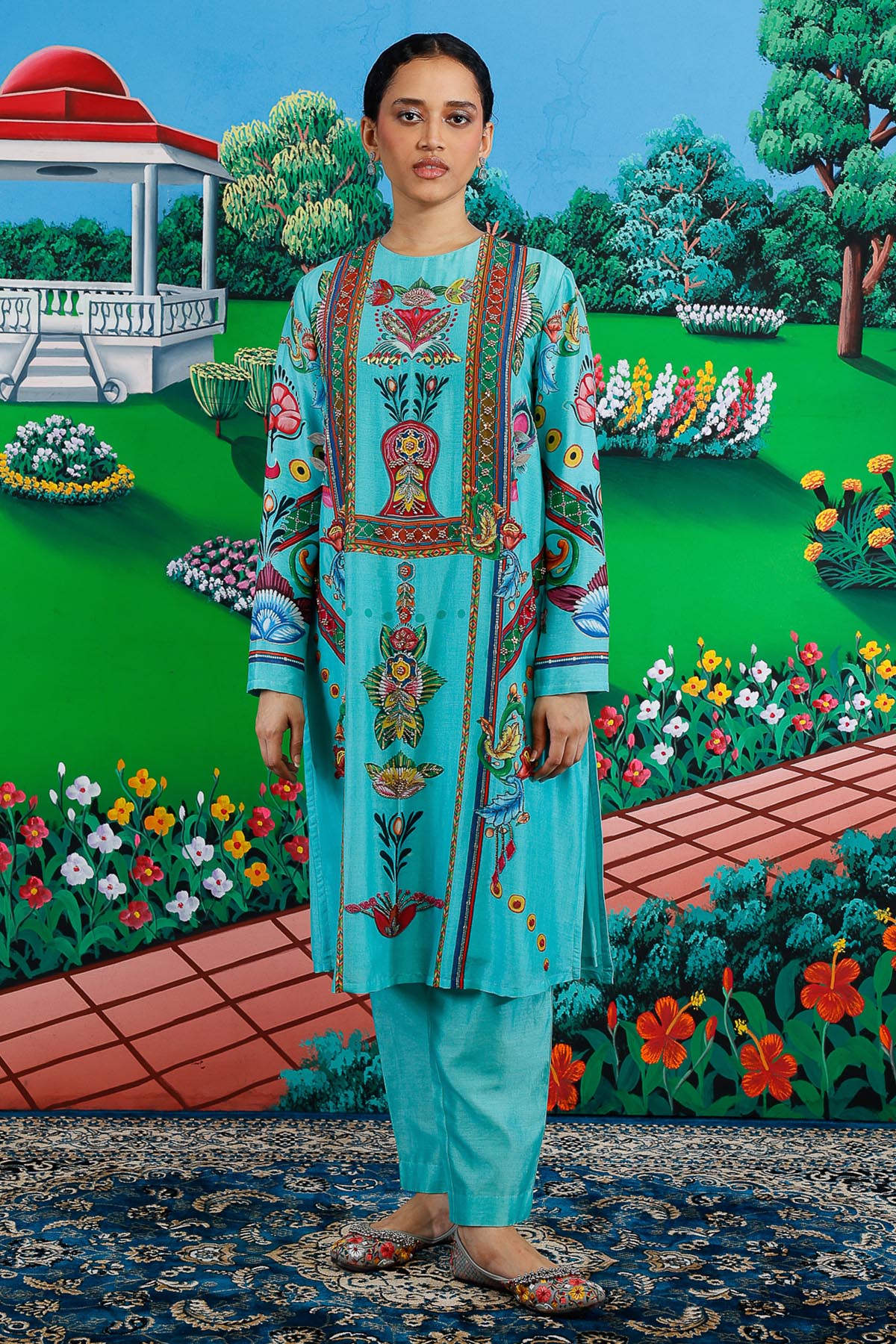 Buy Mint Aari Embroidered Kurta Set for women by Saksham Neharicka online available at scrollnshops