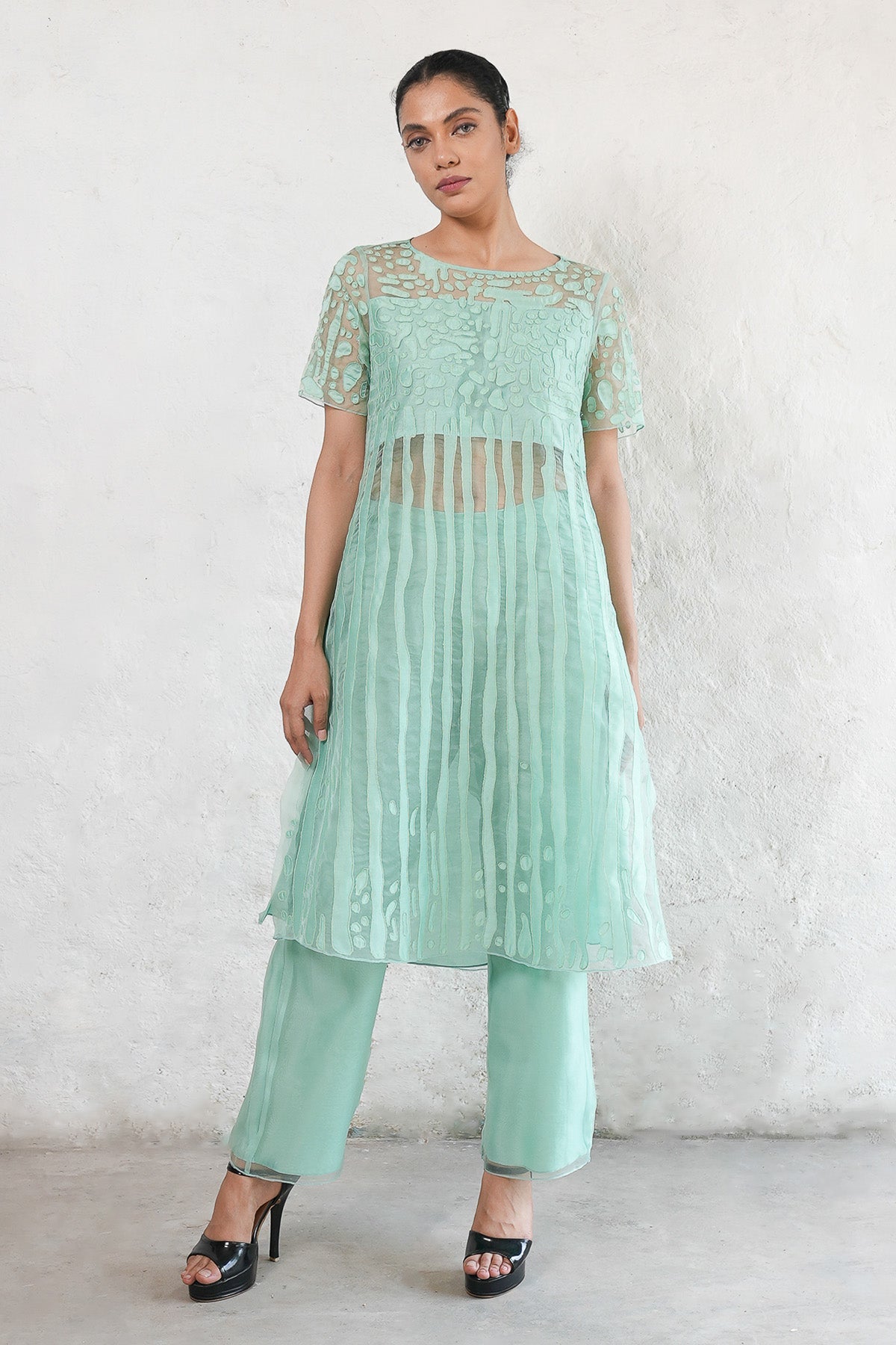 Buy Mint Applique Work Kurta & Pants by Saksham Neharicka for women online at ScrollnShops
