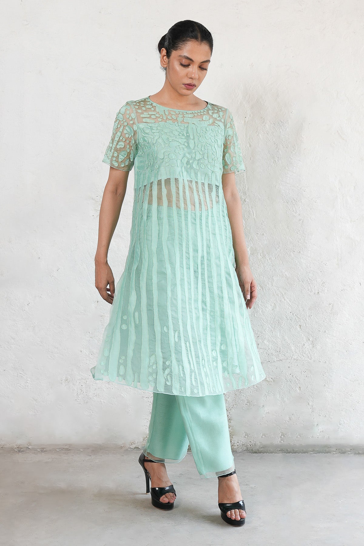 Mint Applique Work Kurta & Pants