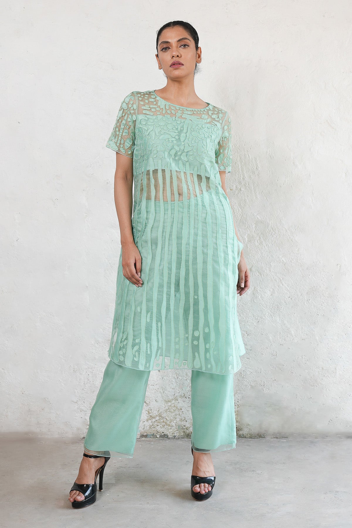 Mint Applique Work Kurta & Pants