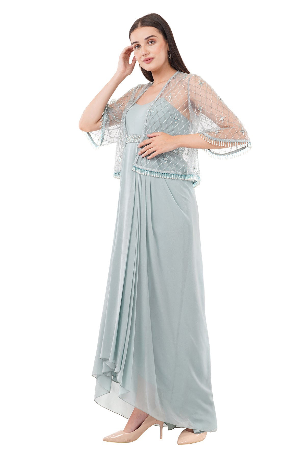 Mint Asymmetrical Dress & Cape