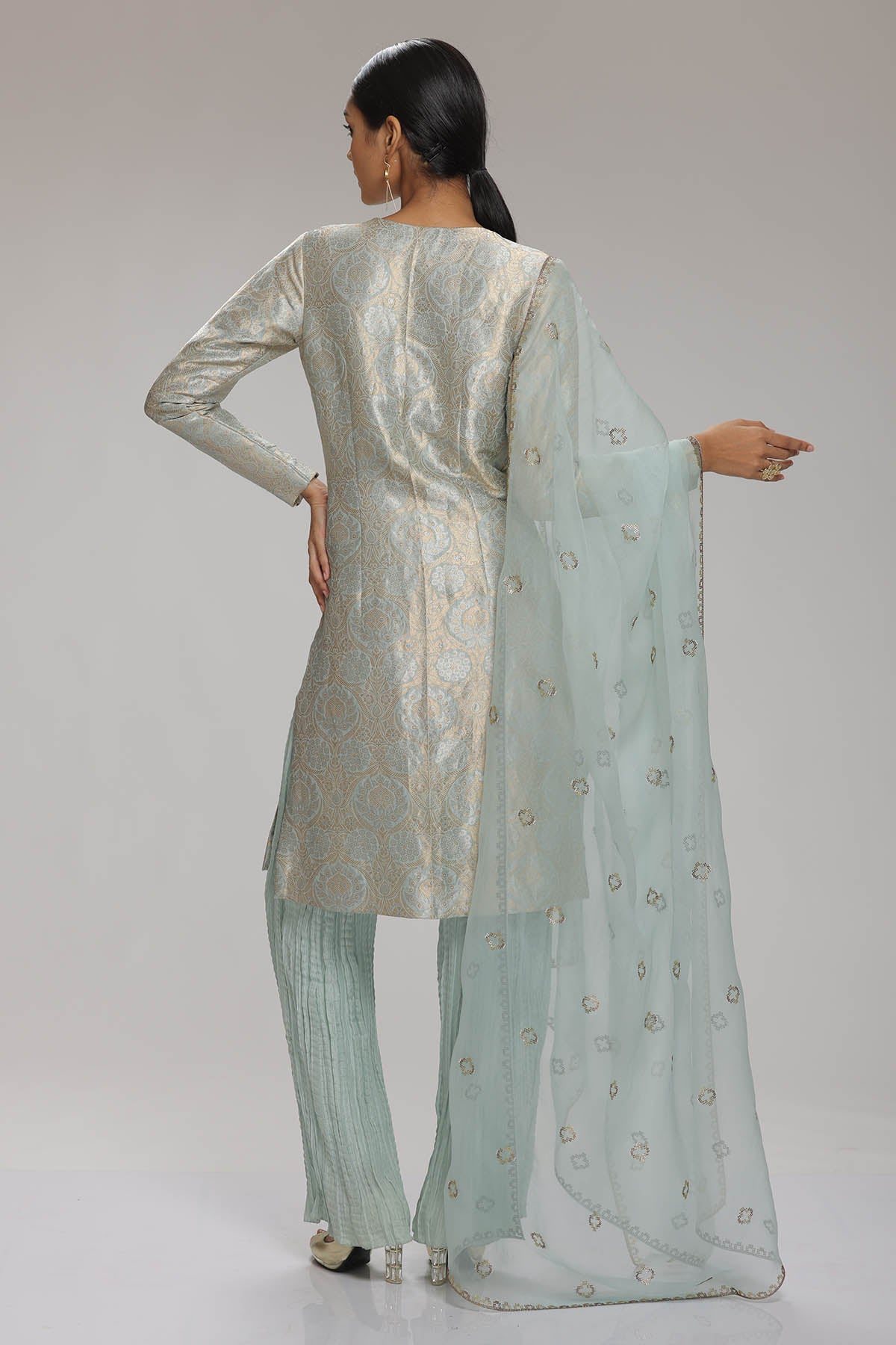 Mint Banarasi Brocade Kurta Set