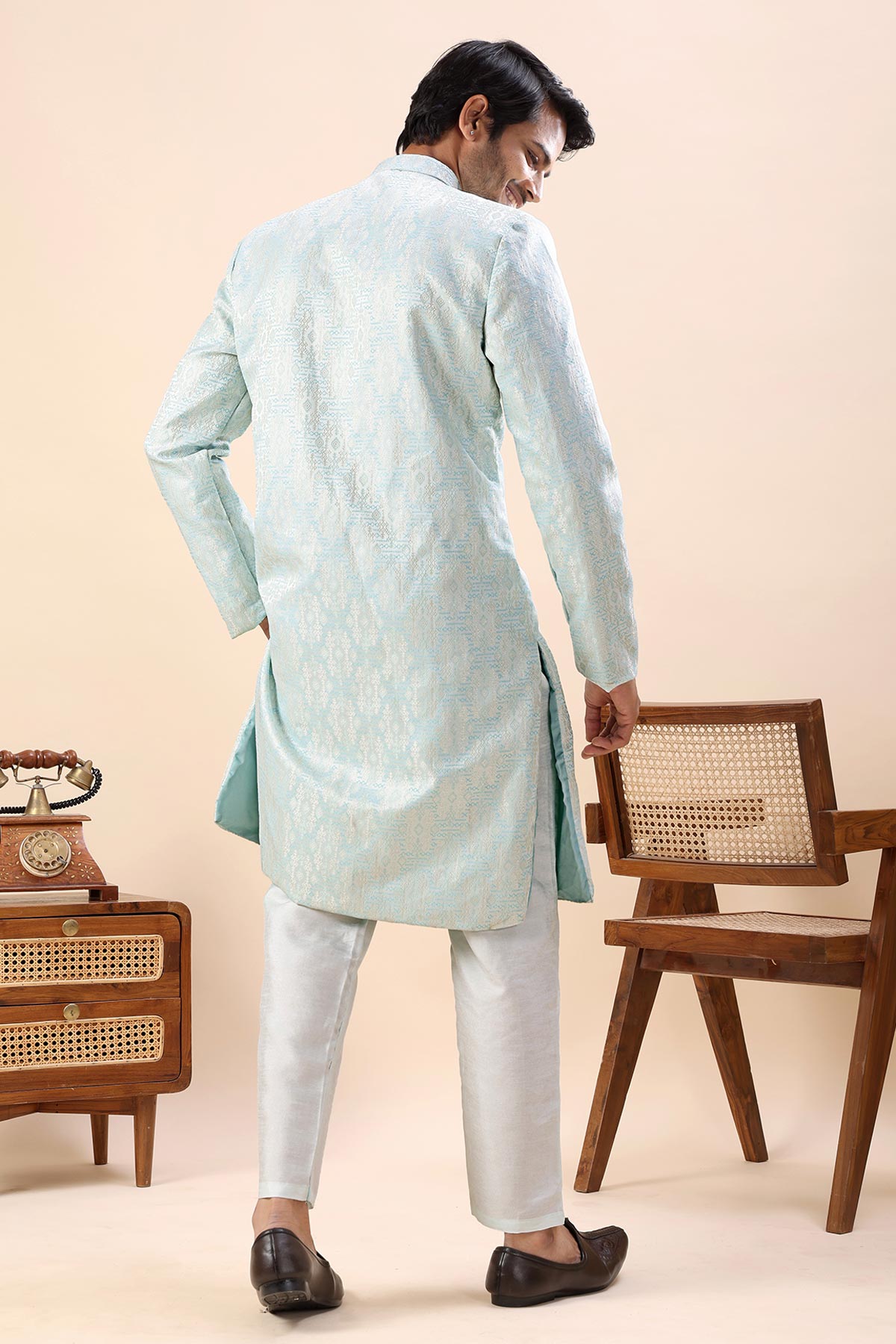 Mint Blue Cotton Sherwani Set