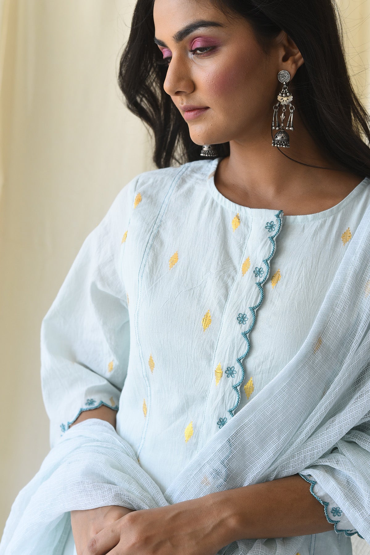 Mint Blue Zari Cutwork Kurta Set