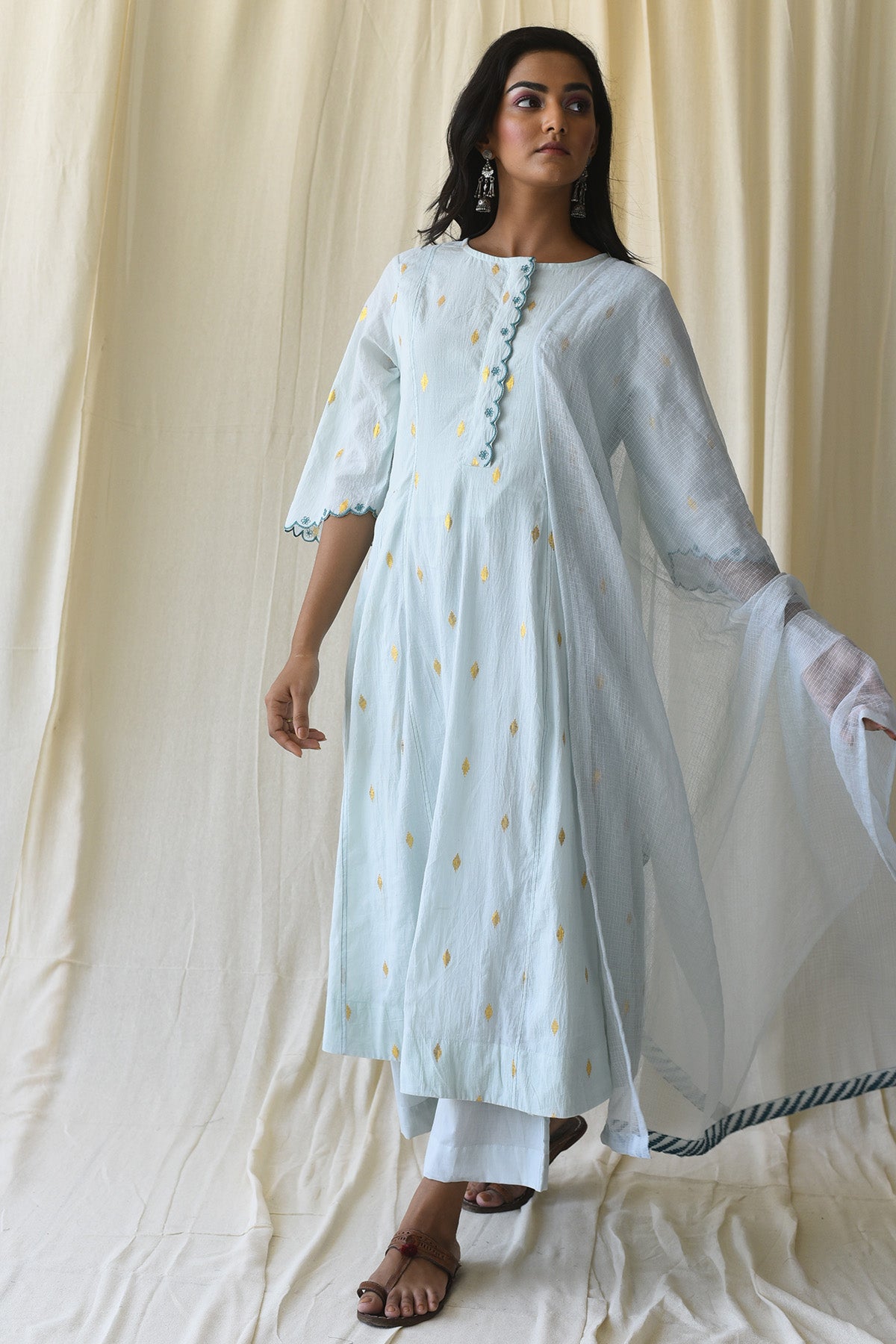 Mint Blue Zari Cutwork Kurta Set