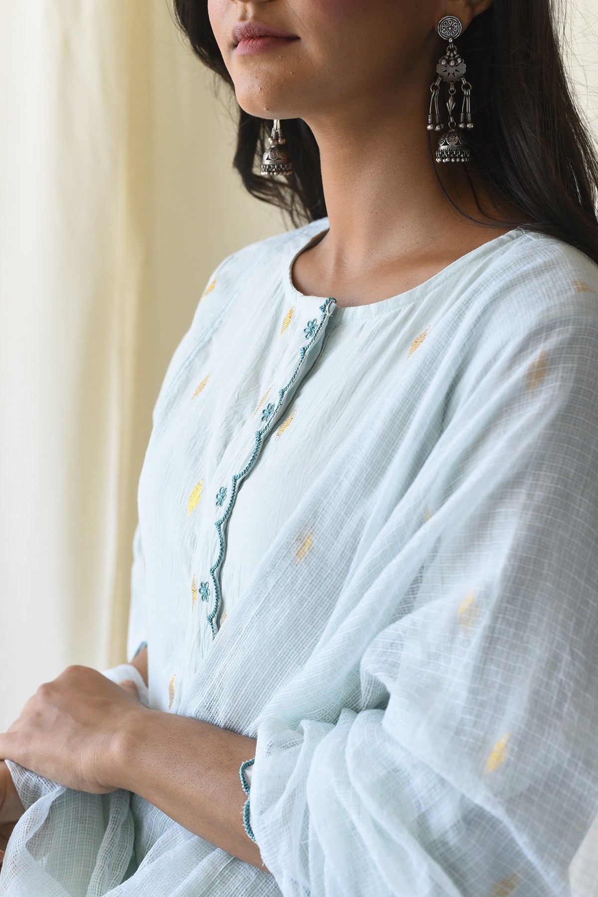 Mint Blue Zari Cutwork Kurta Set