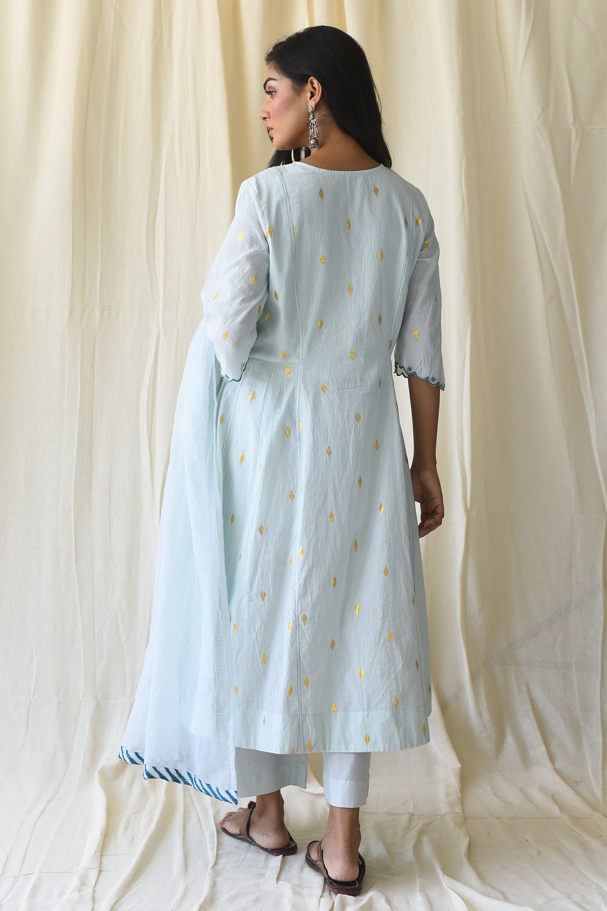 Mint Blue Zari Cutwork Kurta Set