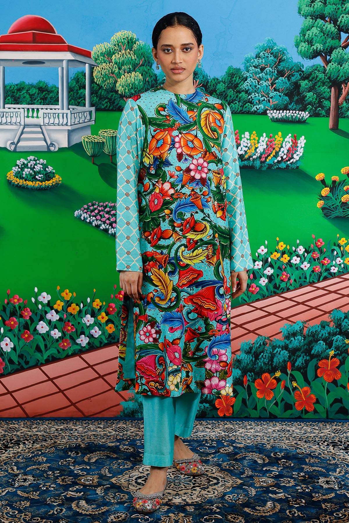 Buy Mint Bold Embroidered Kurta Set for women by Saksham Neharicka online available at scrollnshops