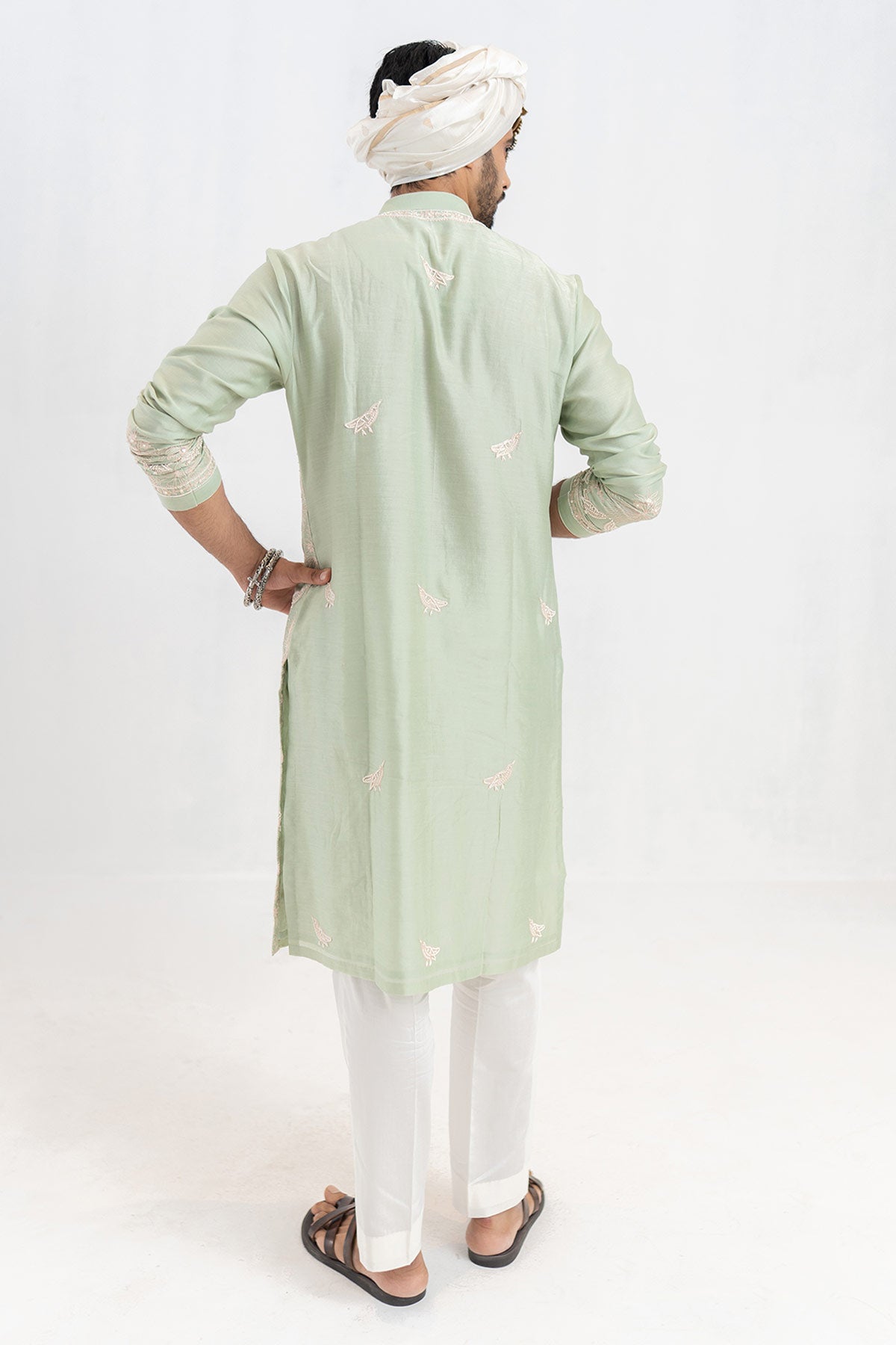 Mint Chanderi Aari Kurta & Pant