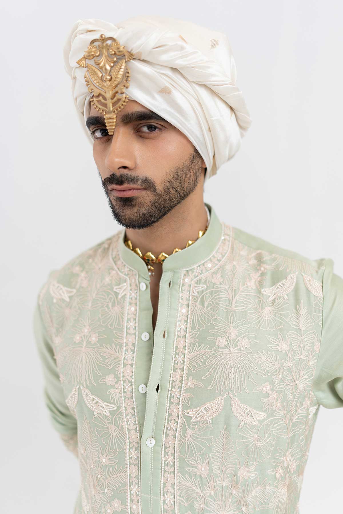 Mint Chanderi Aari Kurta & Pant
