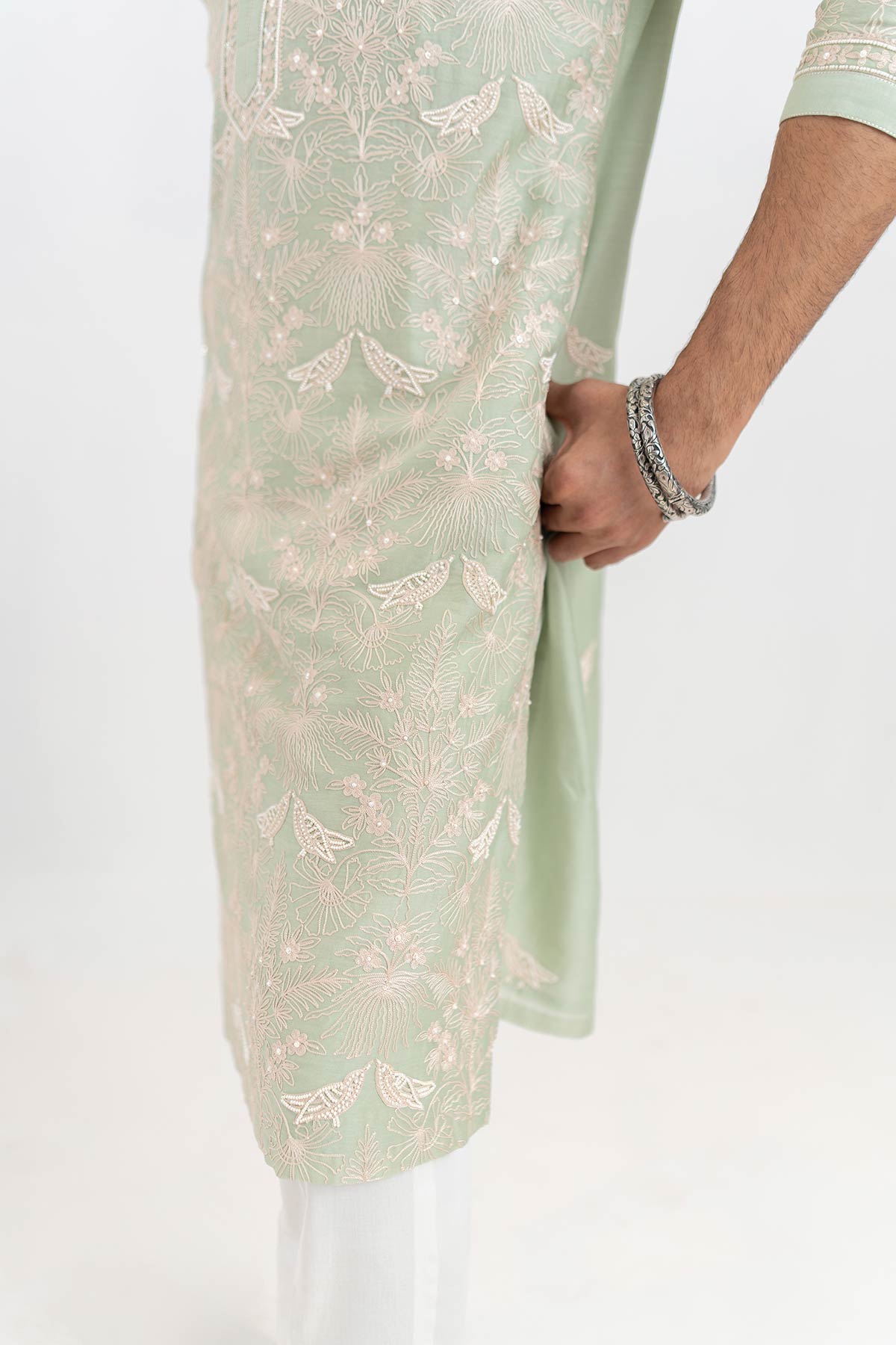 Mint Chanderi Aari Kurta & Pant