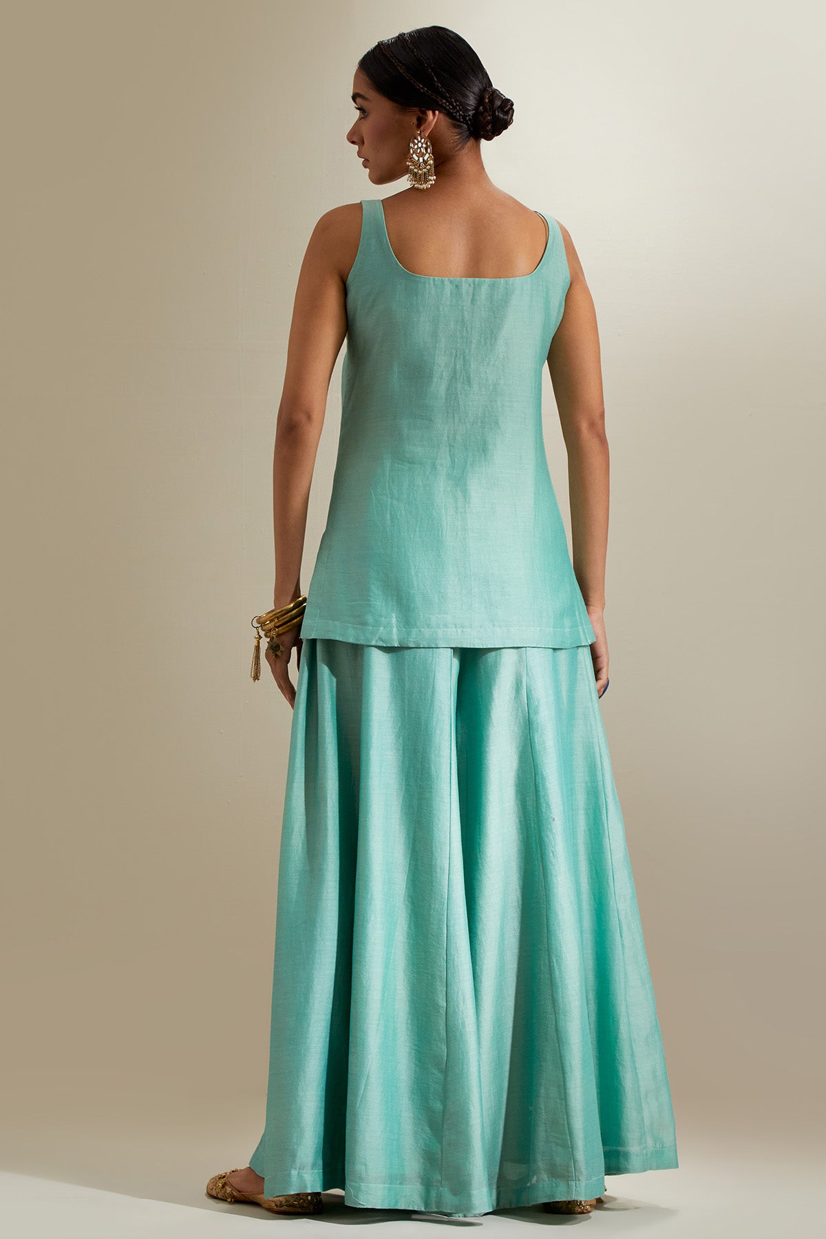 Mint Chanderi & Katan Kurta Set