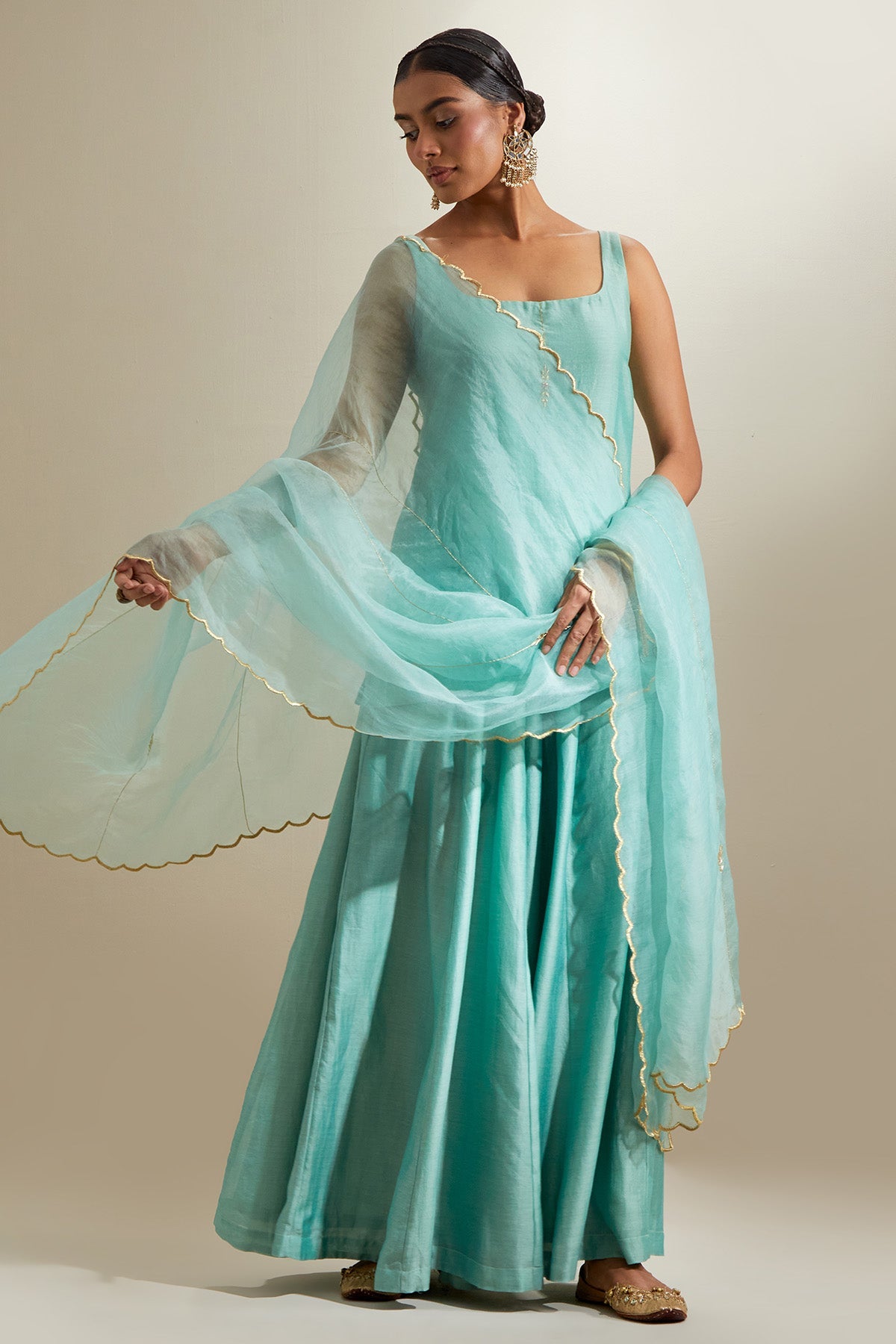 Buy Mint Chanderi & Katan Kurta Set for women by Vinusto online available at scrollnshops