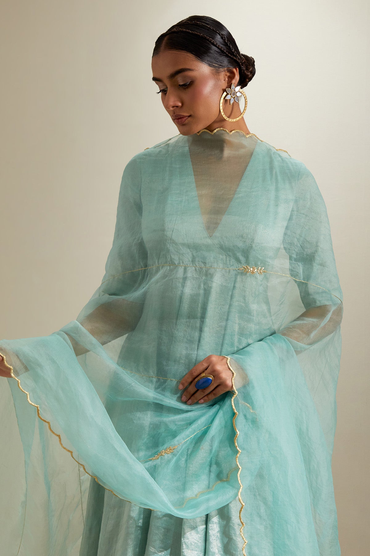 Mint Chanderi Zari Anarkali Set