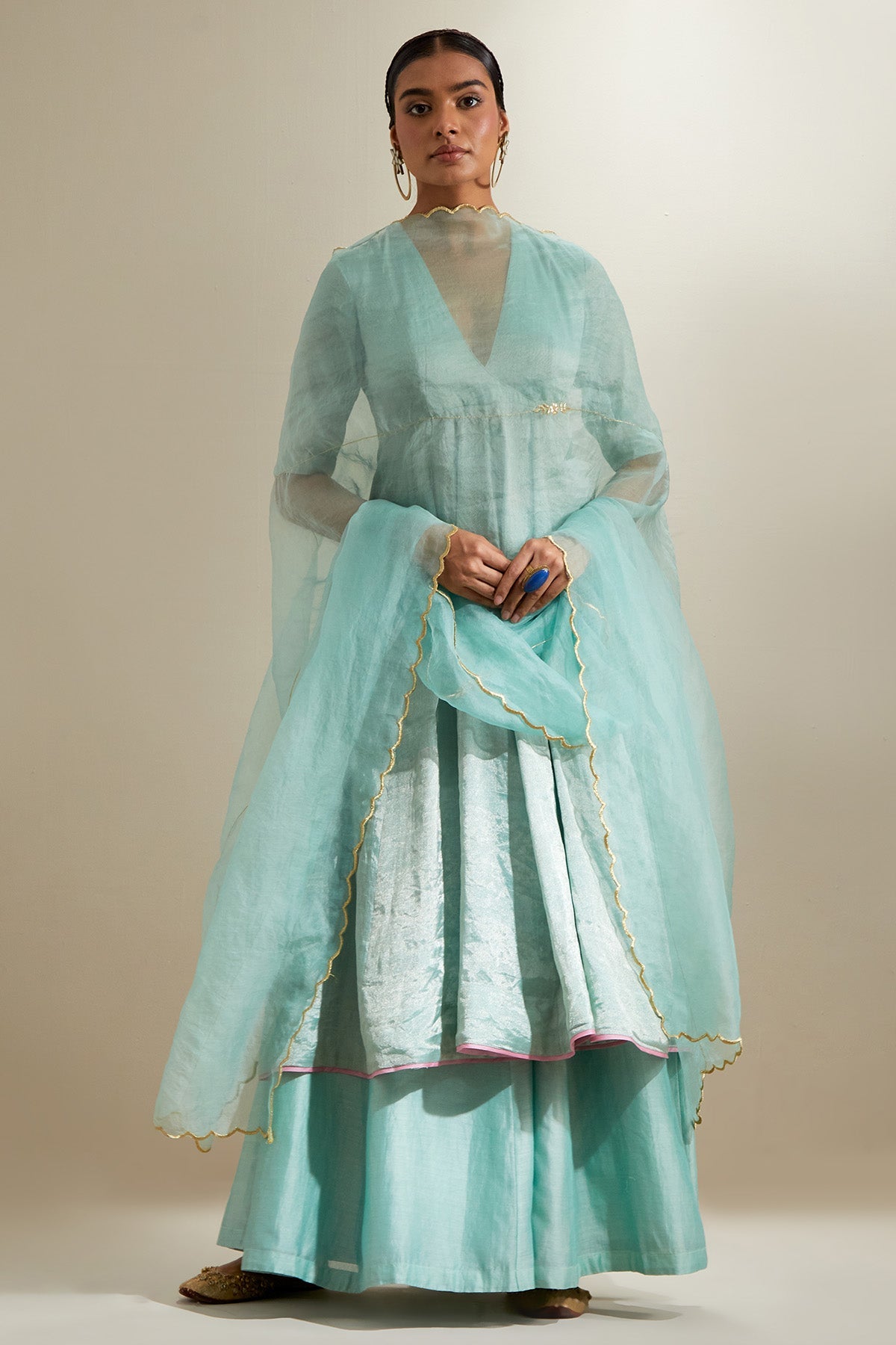 Buy Mint Chanderi Zari Anarkali Set for women by Vinusto online available at scrollnshops