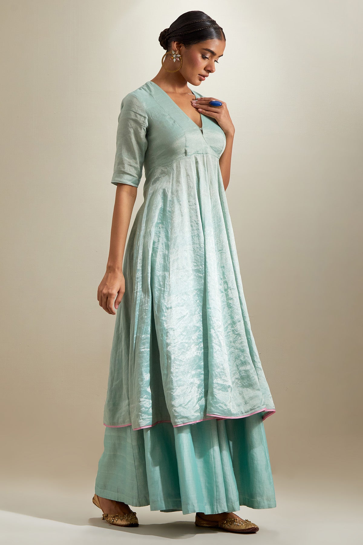 Mint Chanderi Zari Anarkali Set
