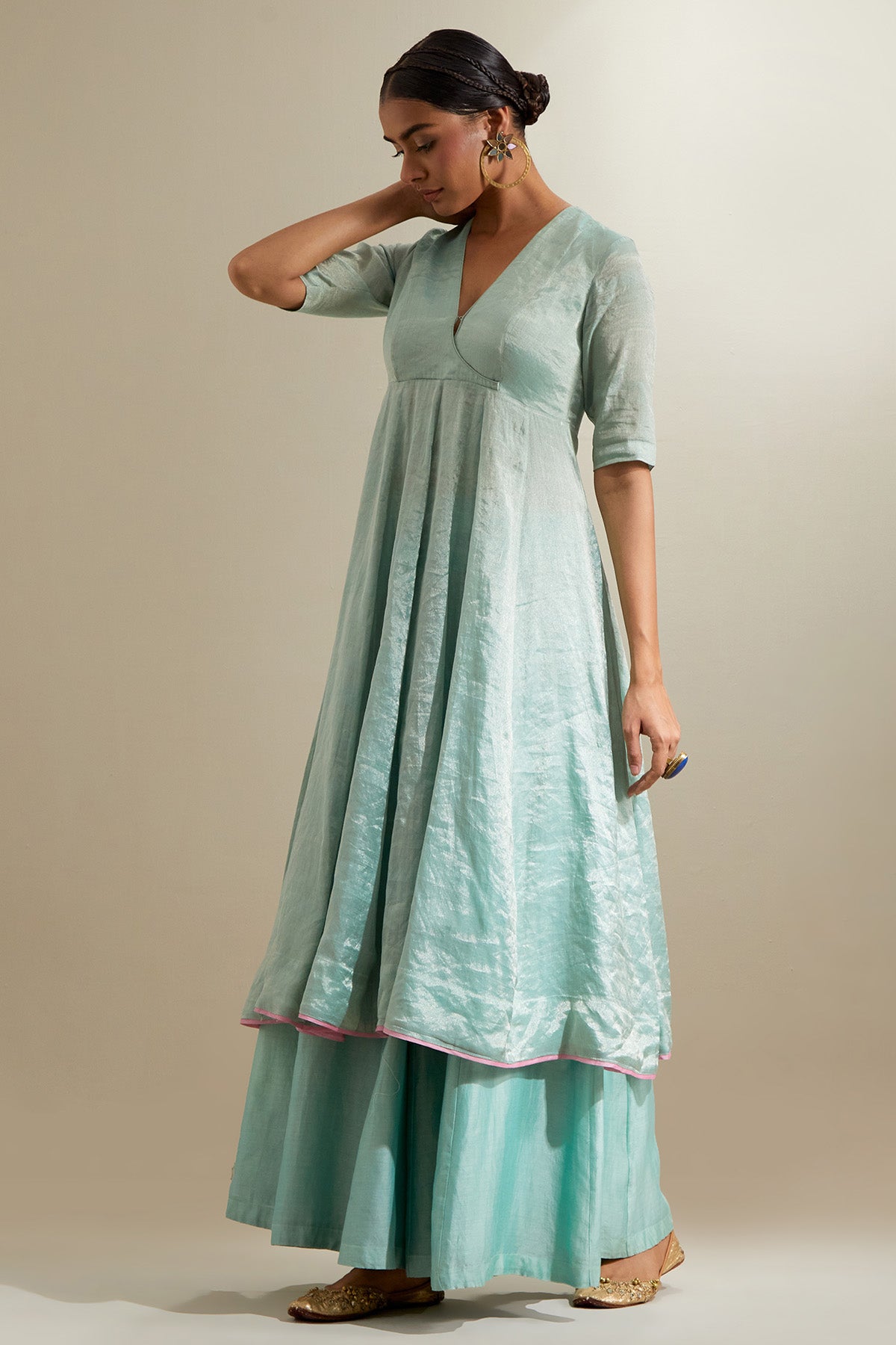 Mint Chanderi Zari Anarkali Set