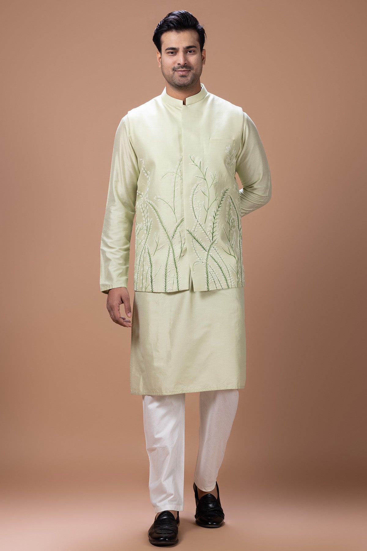 Buy Mint Cotton Painted Kurta Set for men by Priyanka Haralalka online available at scrollnshops